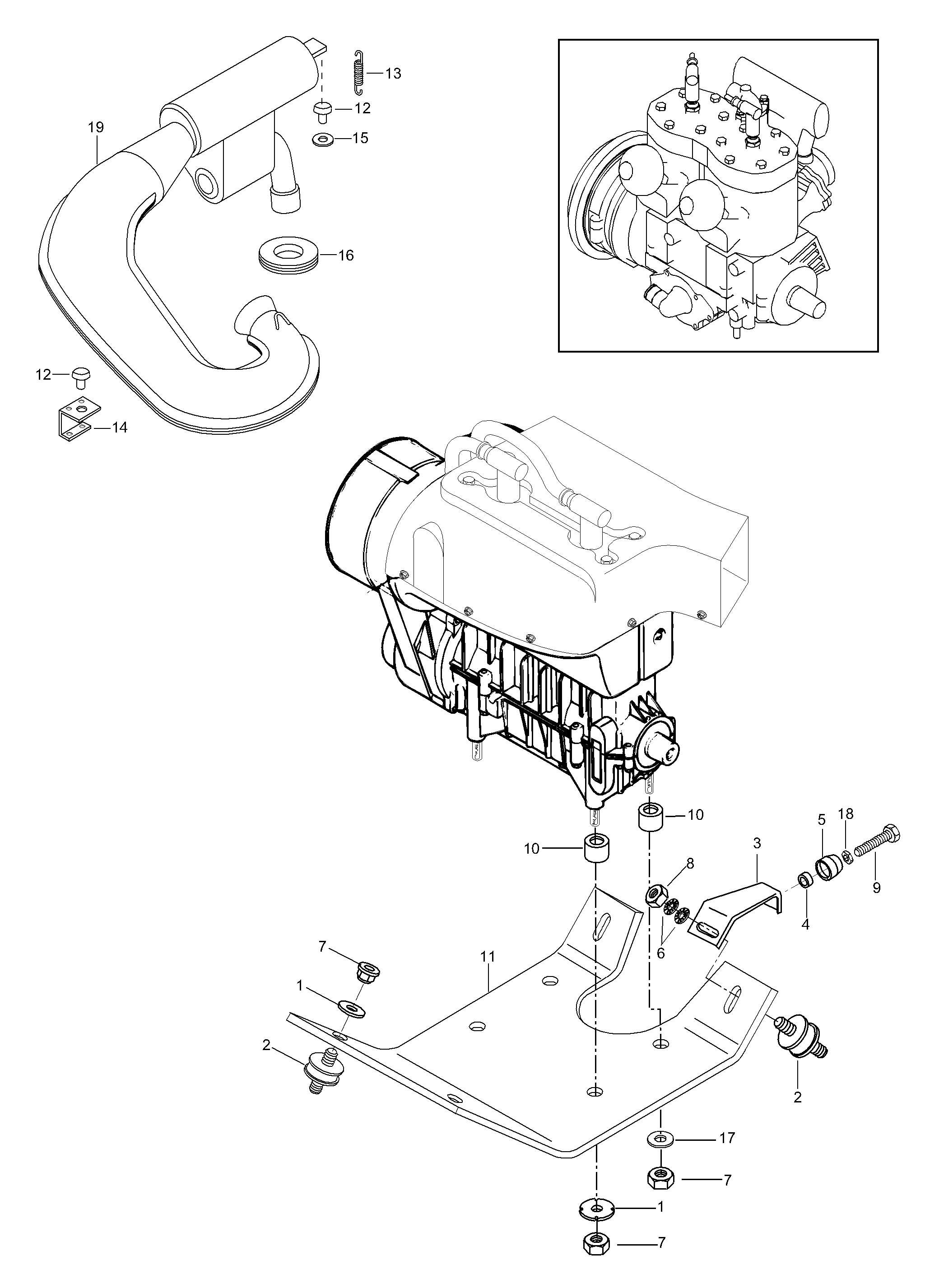 Схема узла: Engine Mount Plate/Muffler