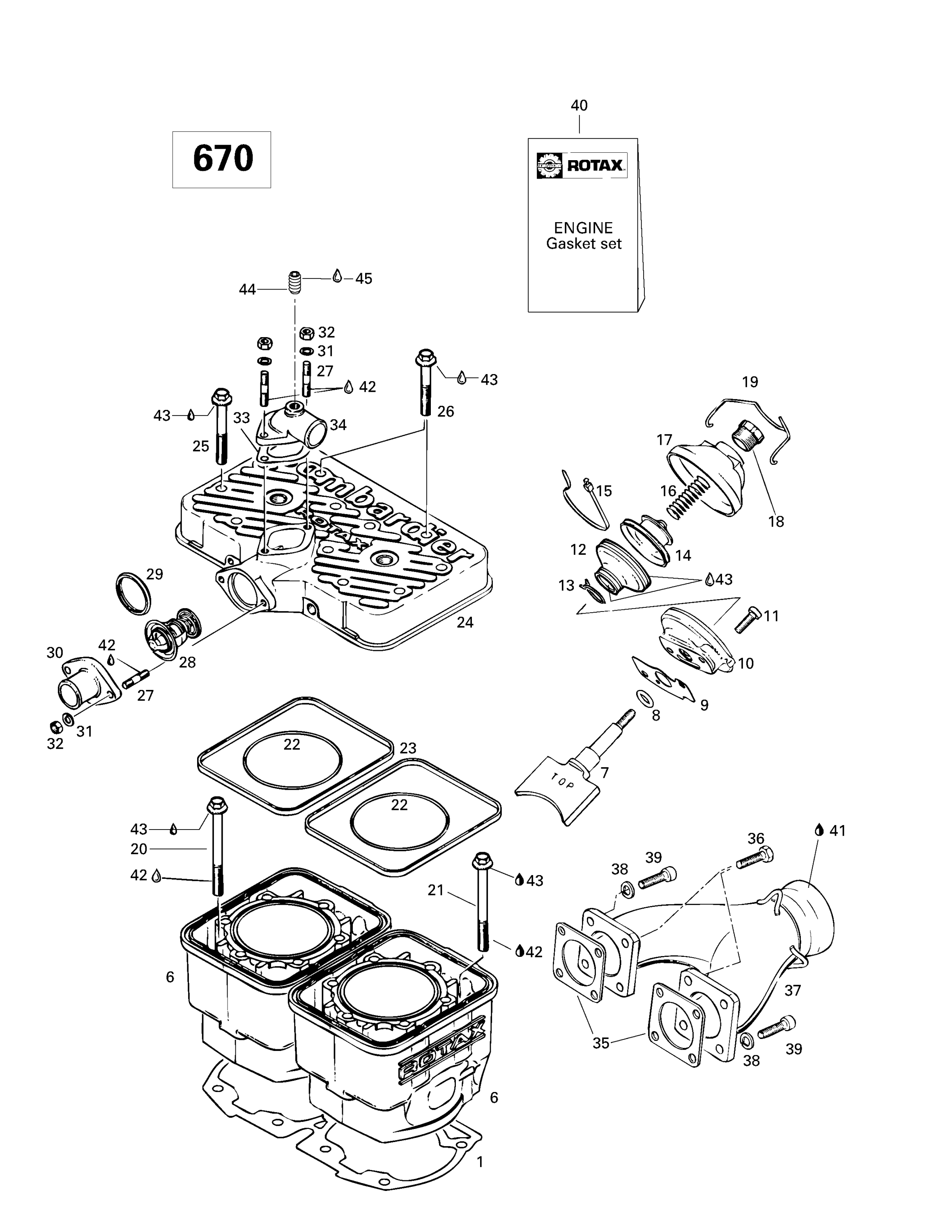 Схема узла: Cylinder, Exhaust Manifold (670)