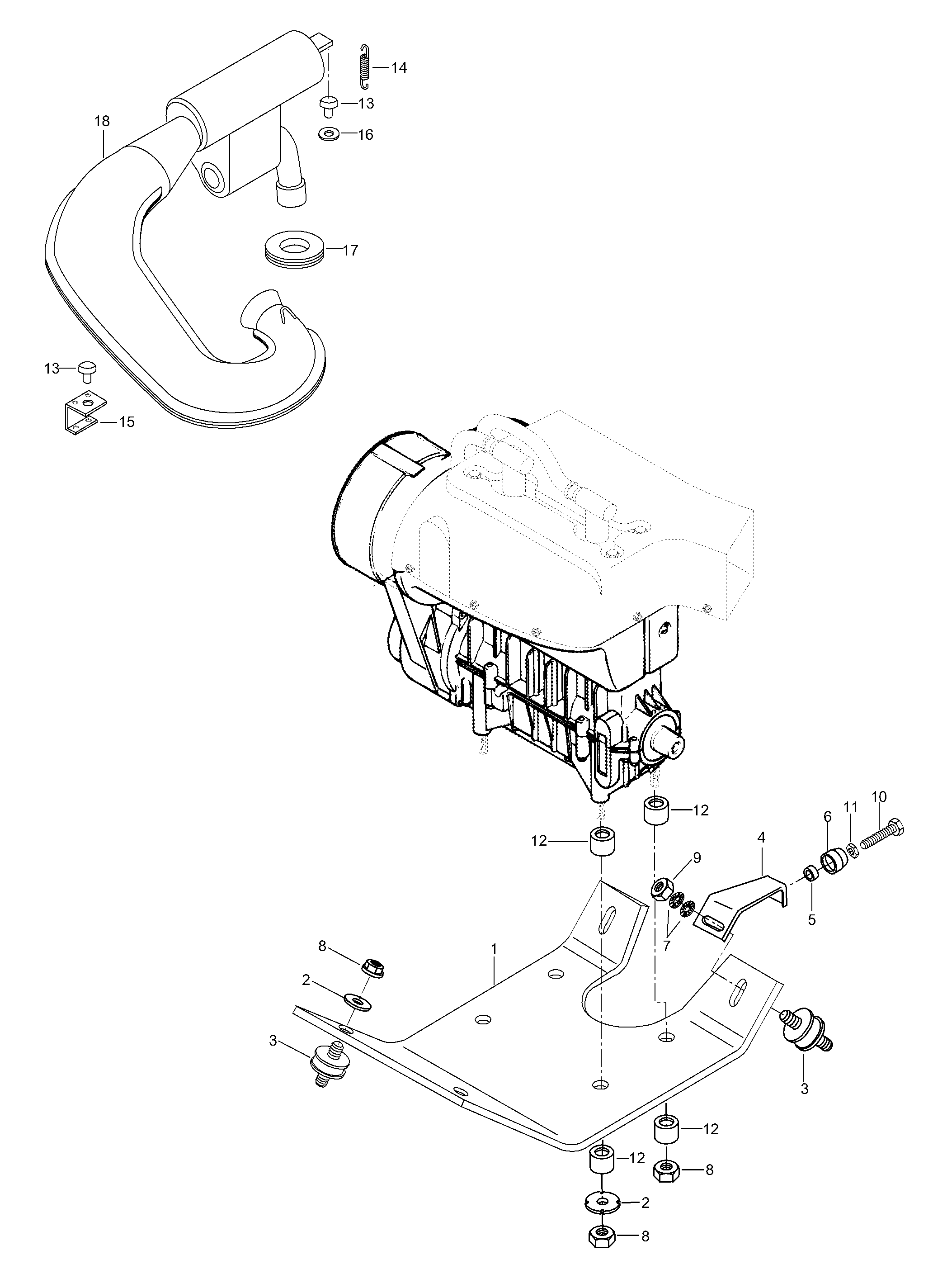 Схема узла: Engine Mount Plate/Muffler