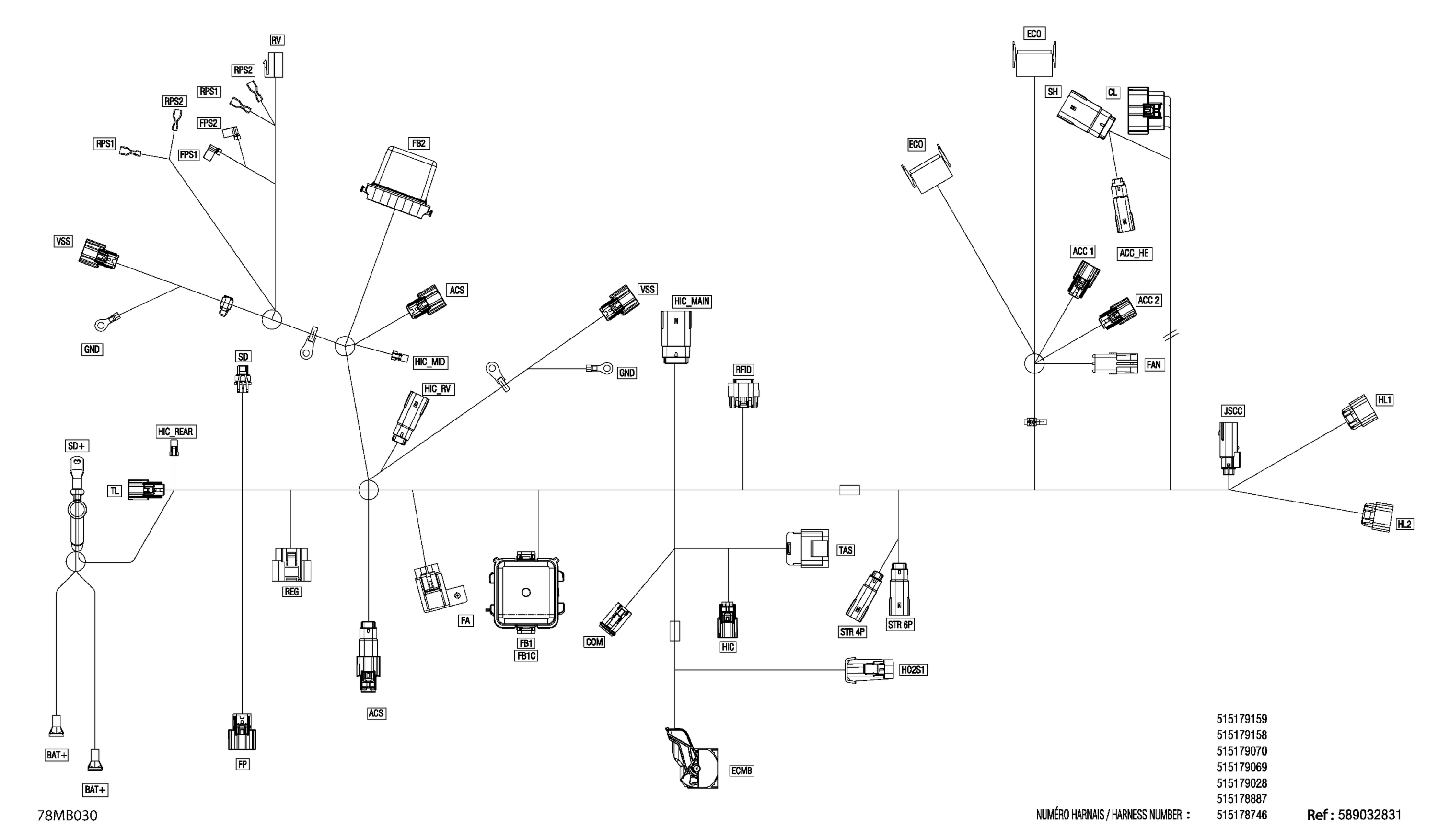 Схема узла: Electric - Main Harness - 515179159 - Multigauge VIP Medium