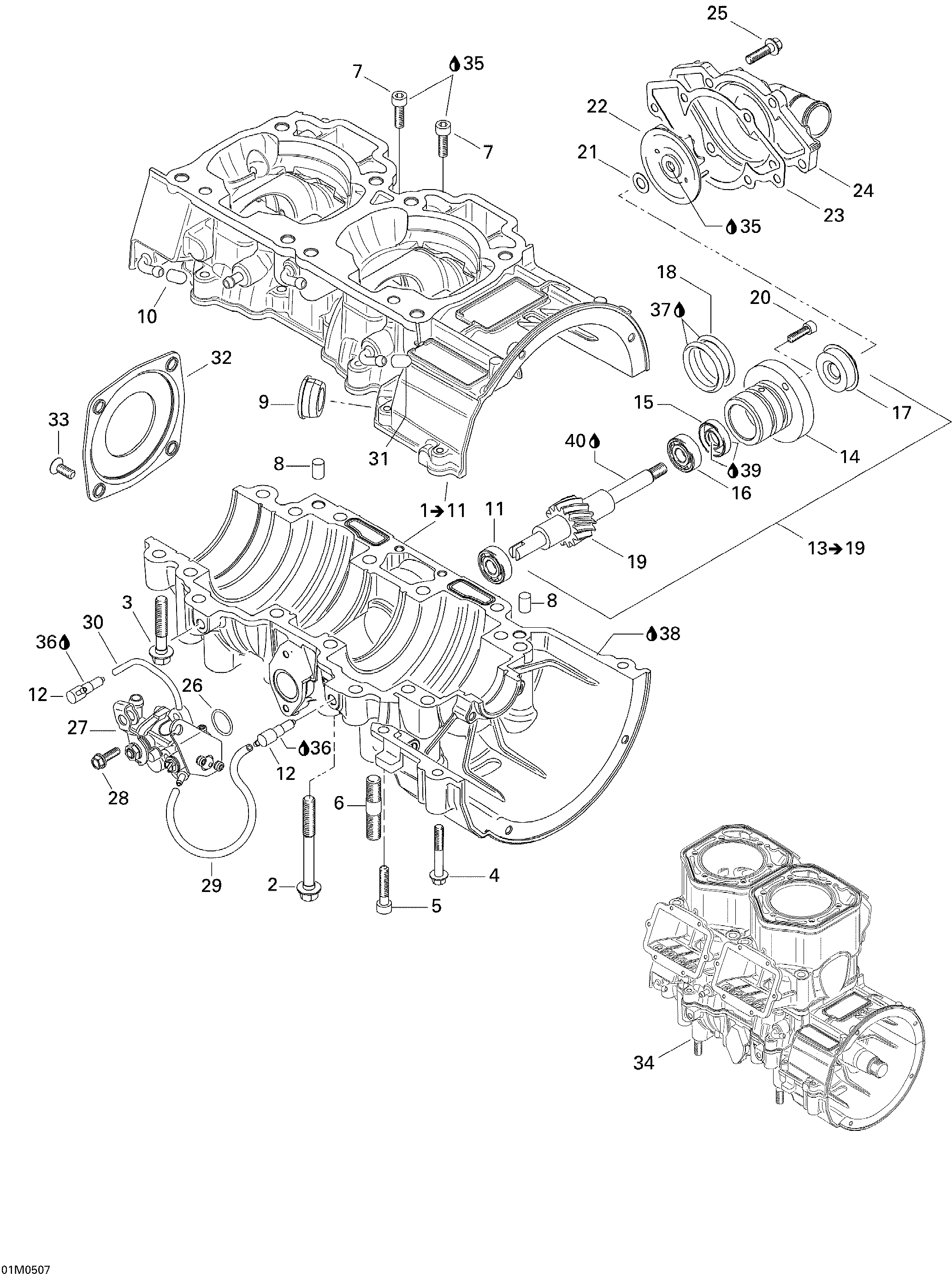 Crankcase, Water Pump And Oil Pump