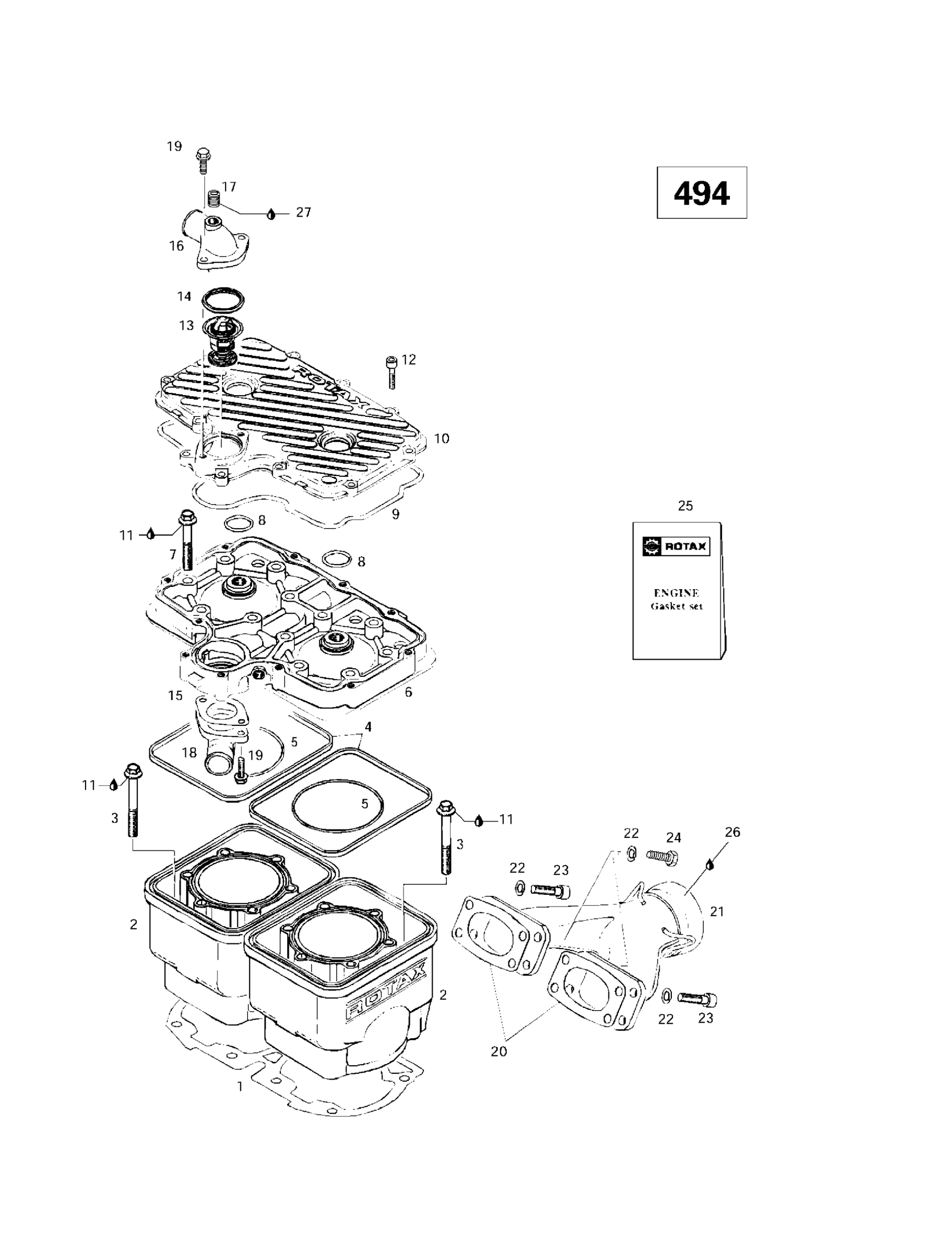 Cylinder, Exhaust Manifold (494)