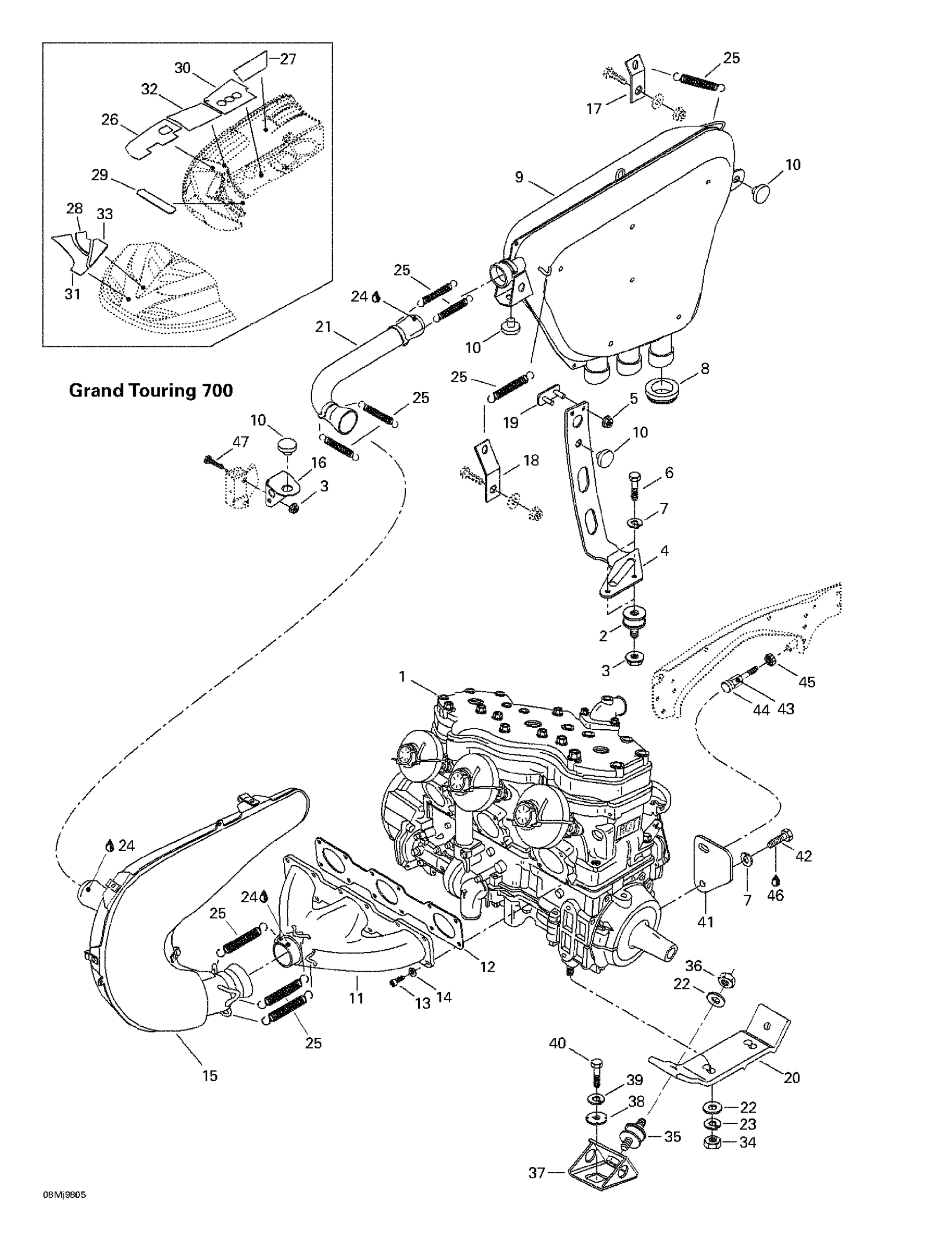 Engine Support And Muffler (Grand Touring 700)