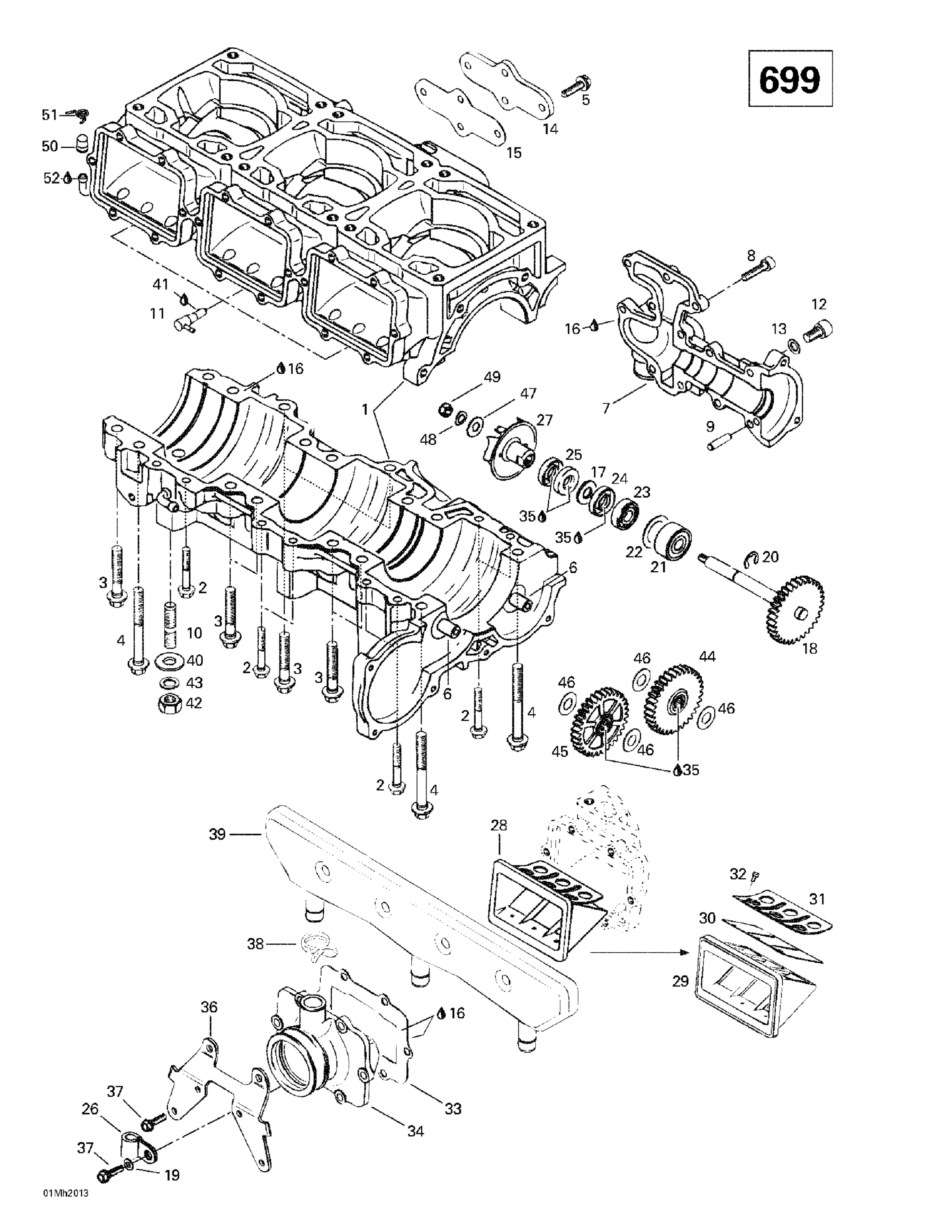 Схема узла: Crankcase, Reed Valve, Water Pump