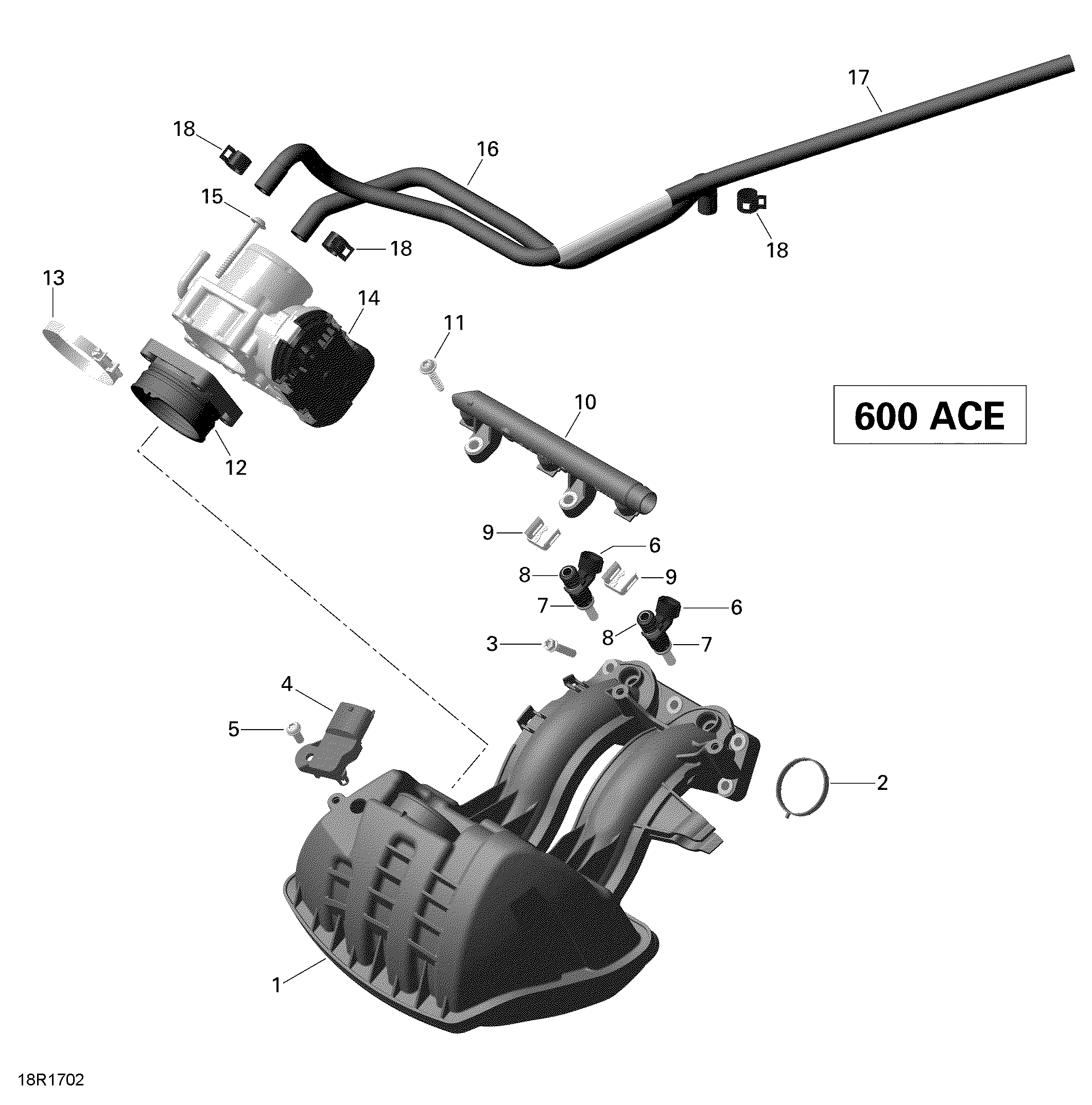 Схема узла: Air Intake Manifold And Throttle Body _18R1522