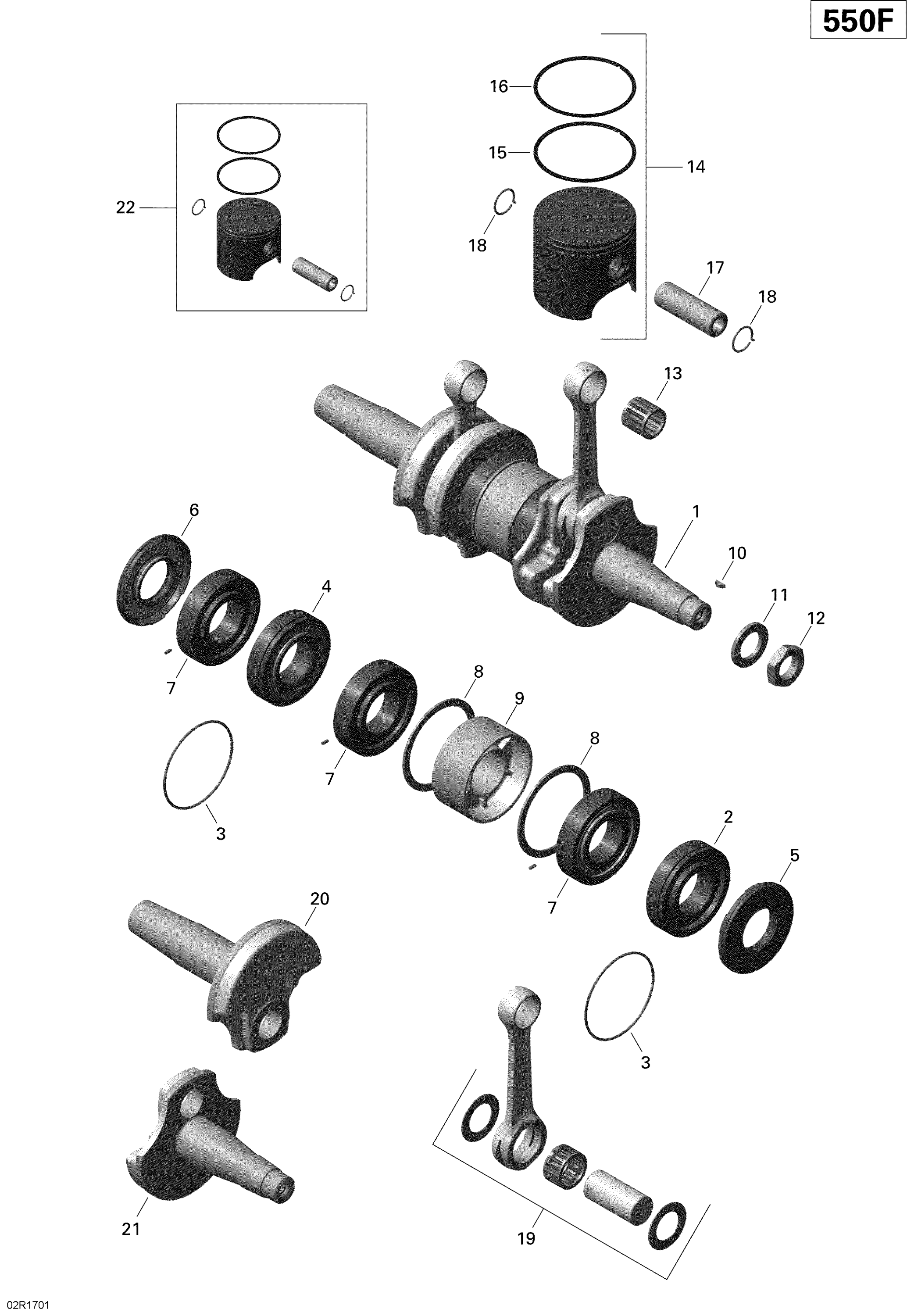 Crankshaft and Pistons - 550F