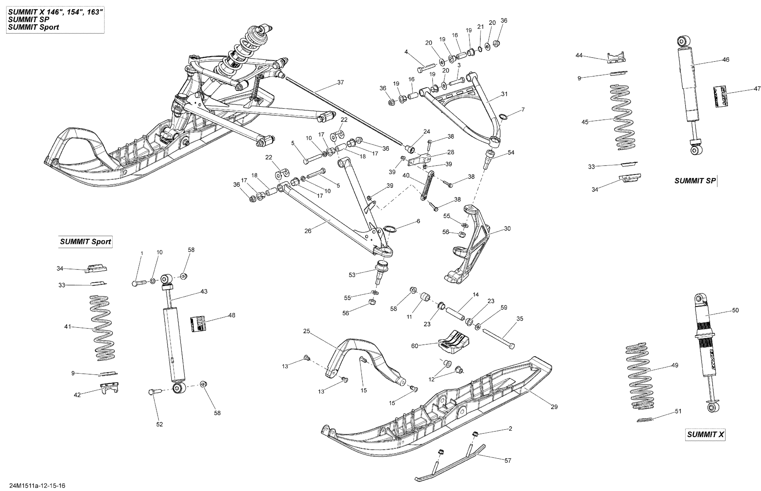 Схема узла: Front Suspension And Ski 146, 154, 163_24M1511a