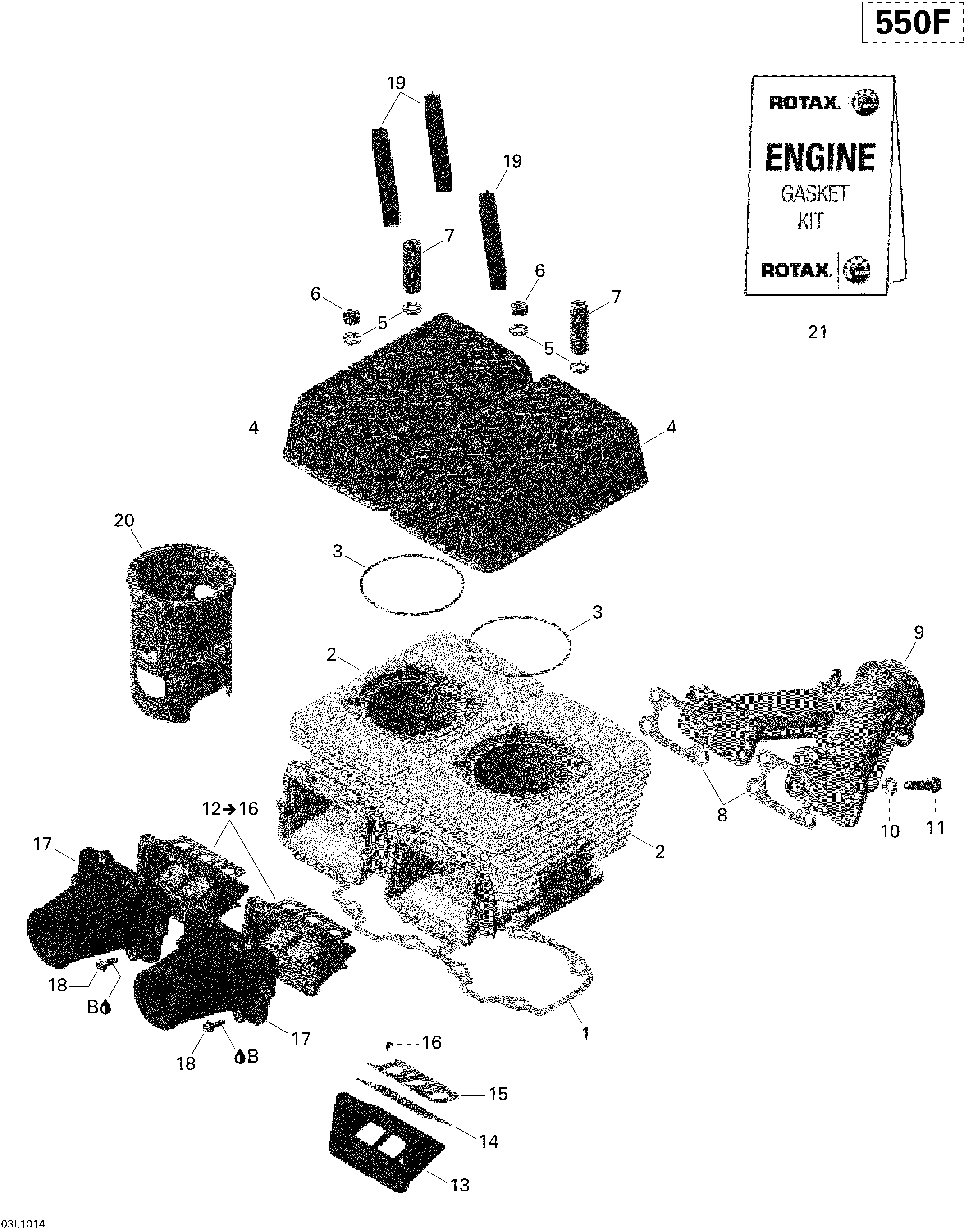 Схема узла: Cylinder, Exhaust Manifold And Reed Valve