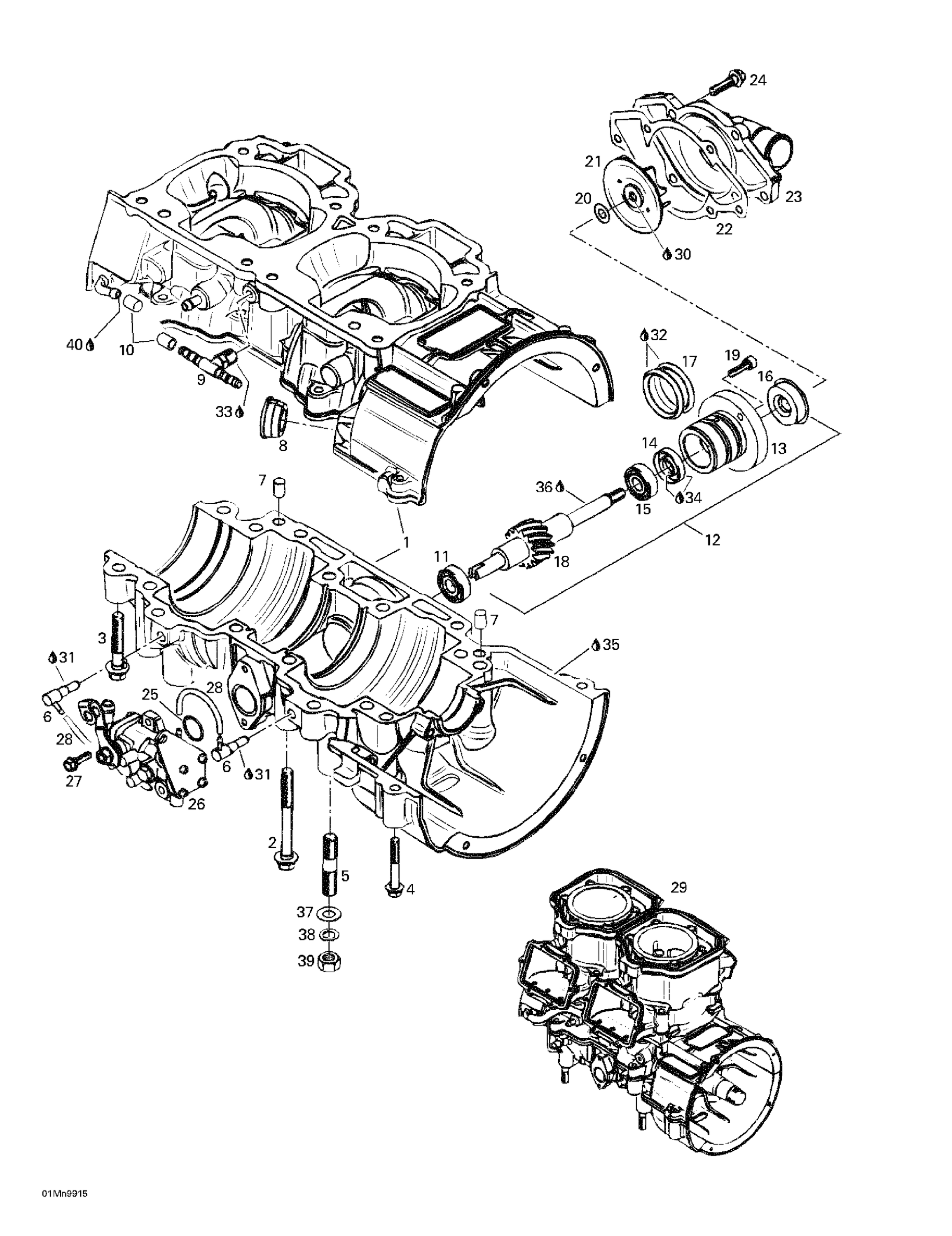 Crankcase, Water Pump And Oil Pump