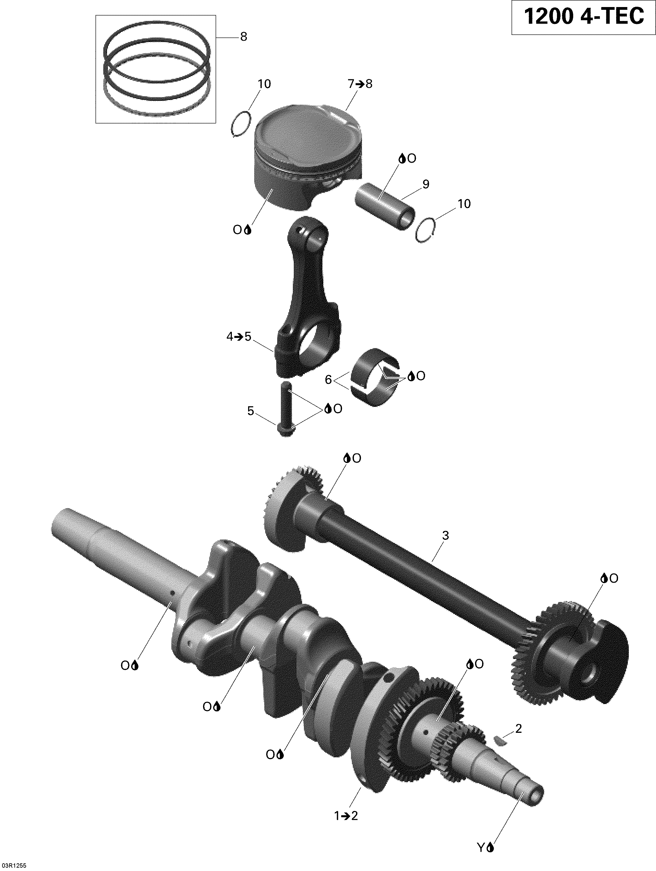 Схема узла: Crankshaft, Pistons and Balance Shaft - 1200 iTC 4-TEC