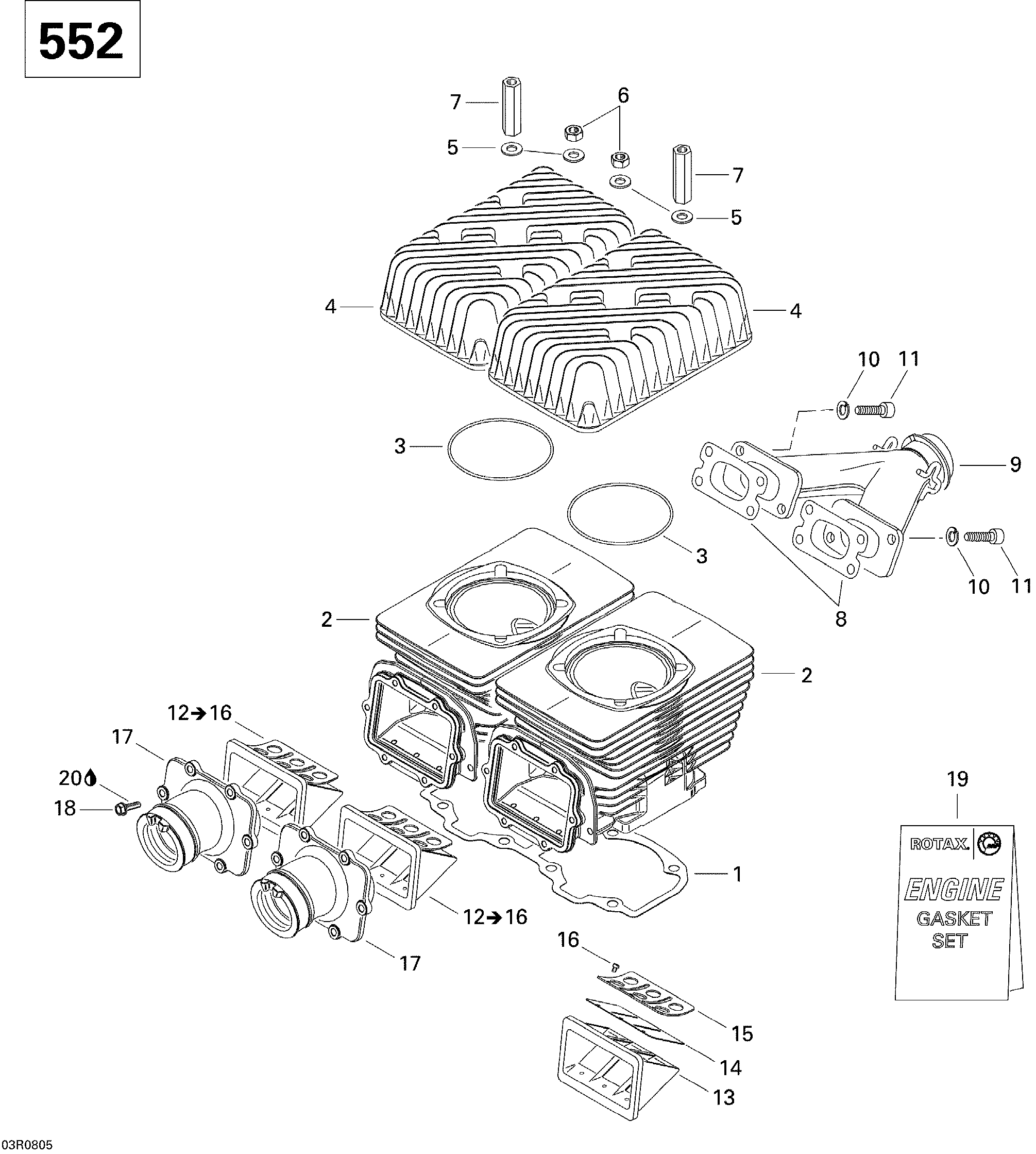 Cylinder, Exhaust Manifold And Reed Valve V2