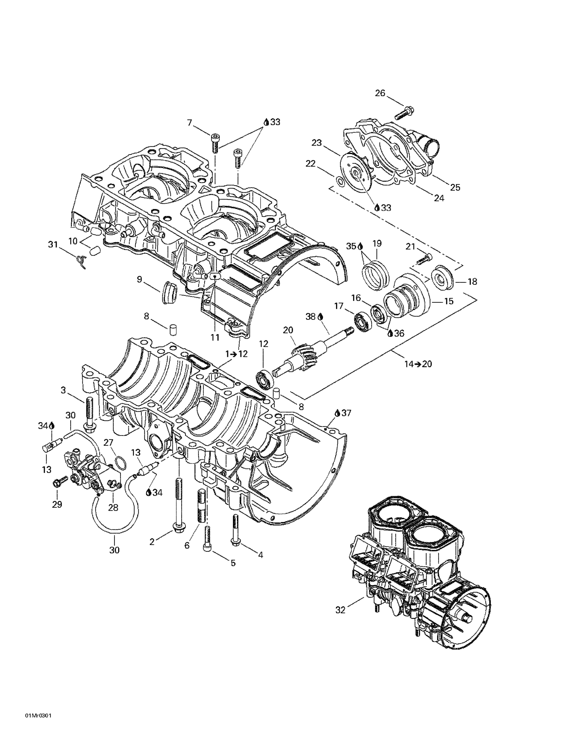 Crankcase, Water Pump And Oil Pump