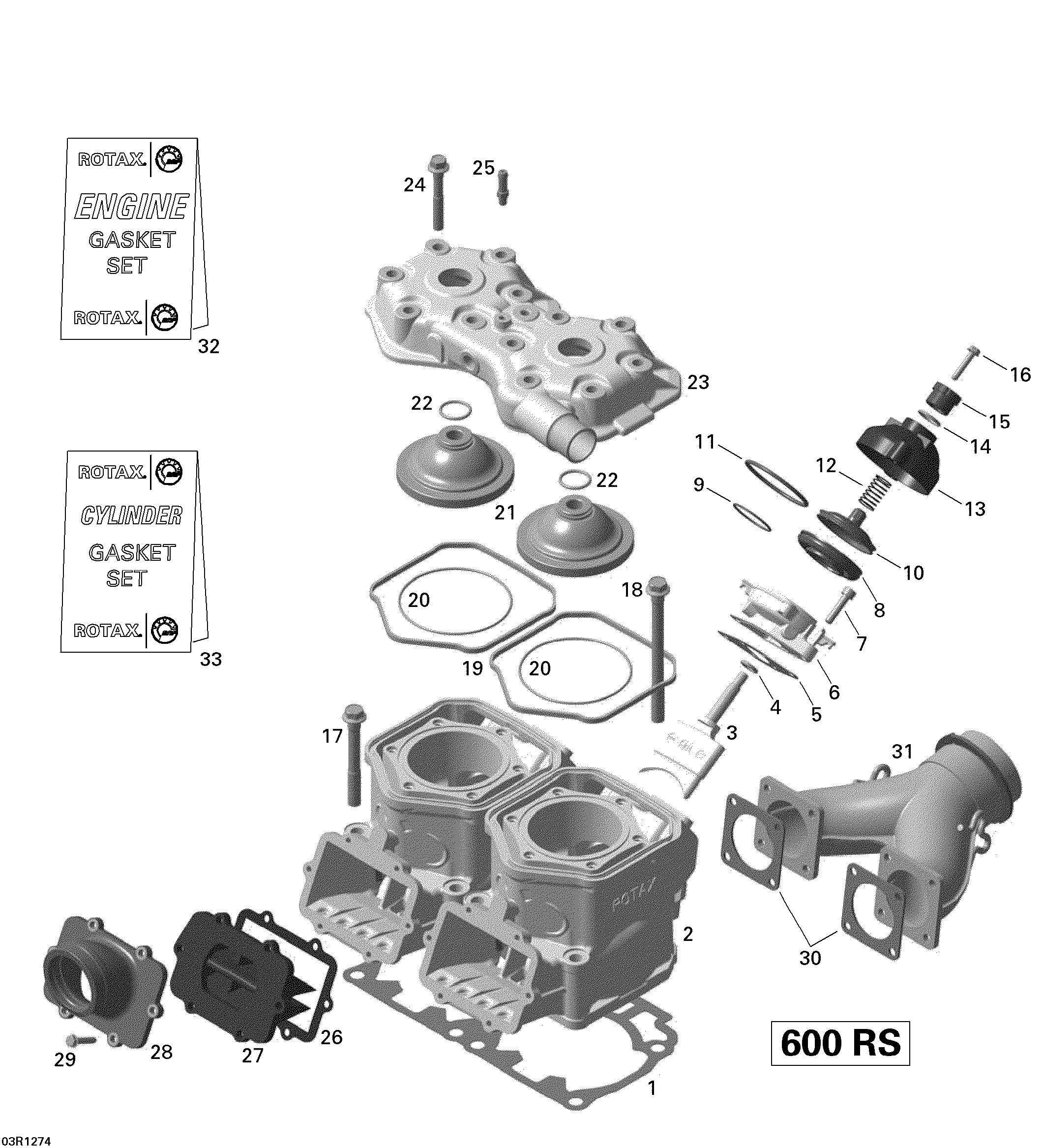 Схема узла: Cylinder, Exhaust Manifold and Reed Valve