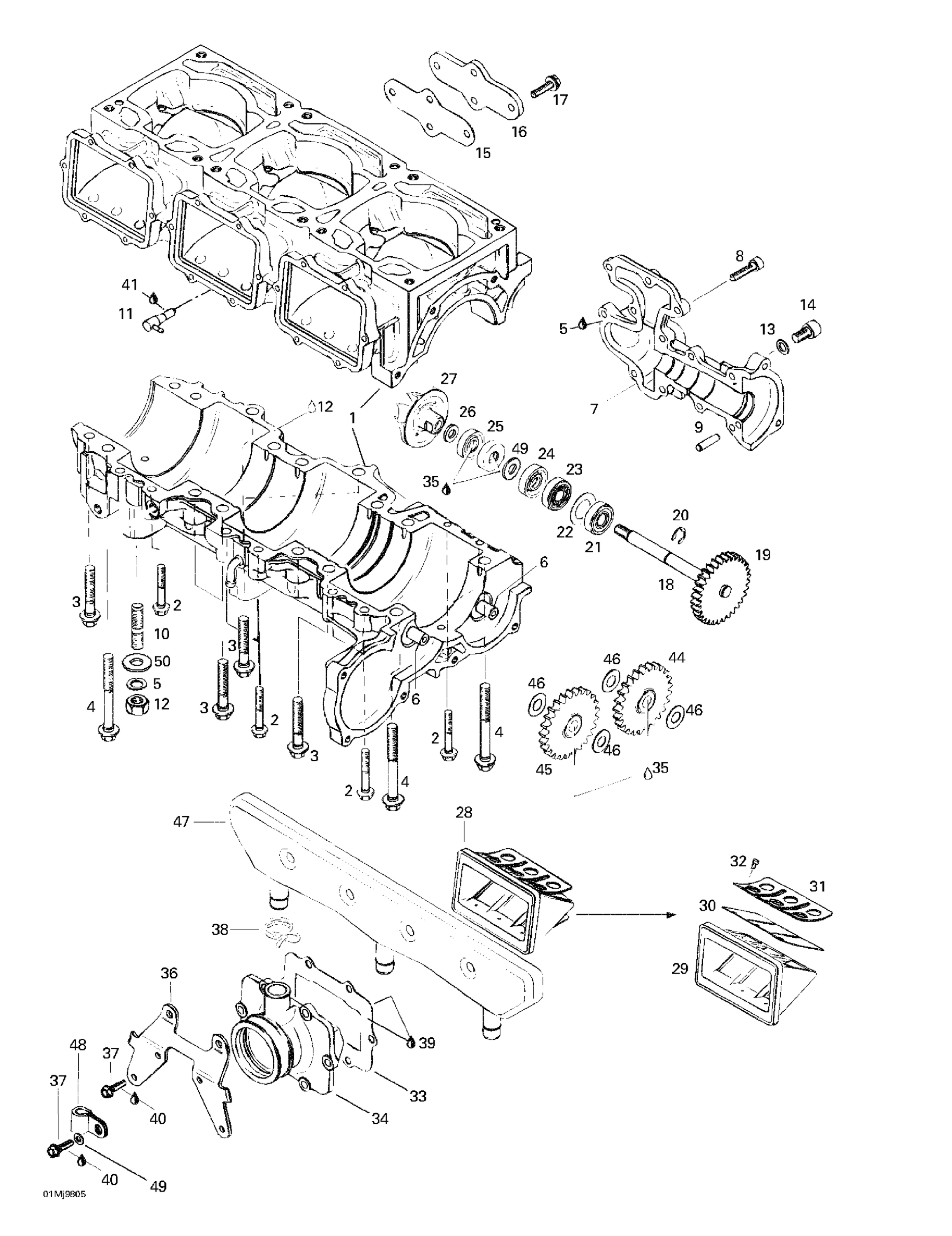 Схема узла: Crankcase, Reed Valve, Water Pump