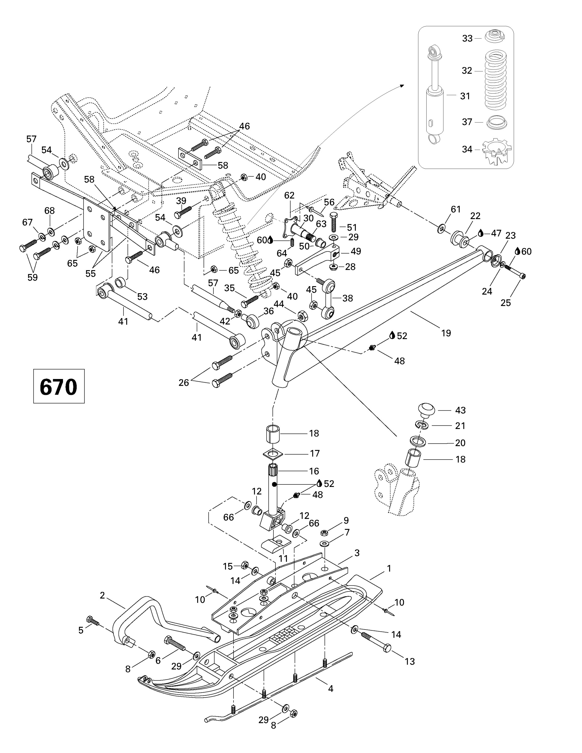 Схема узла: Front Suspension And Ski (670)