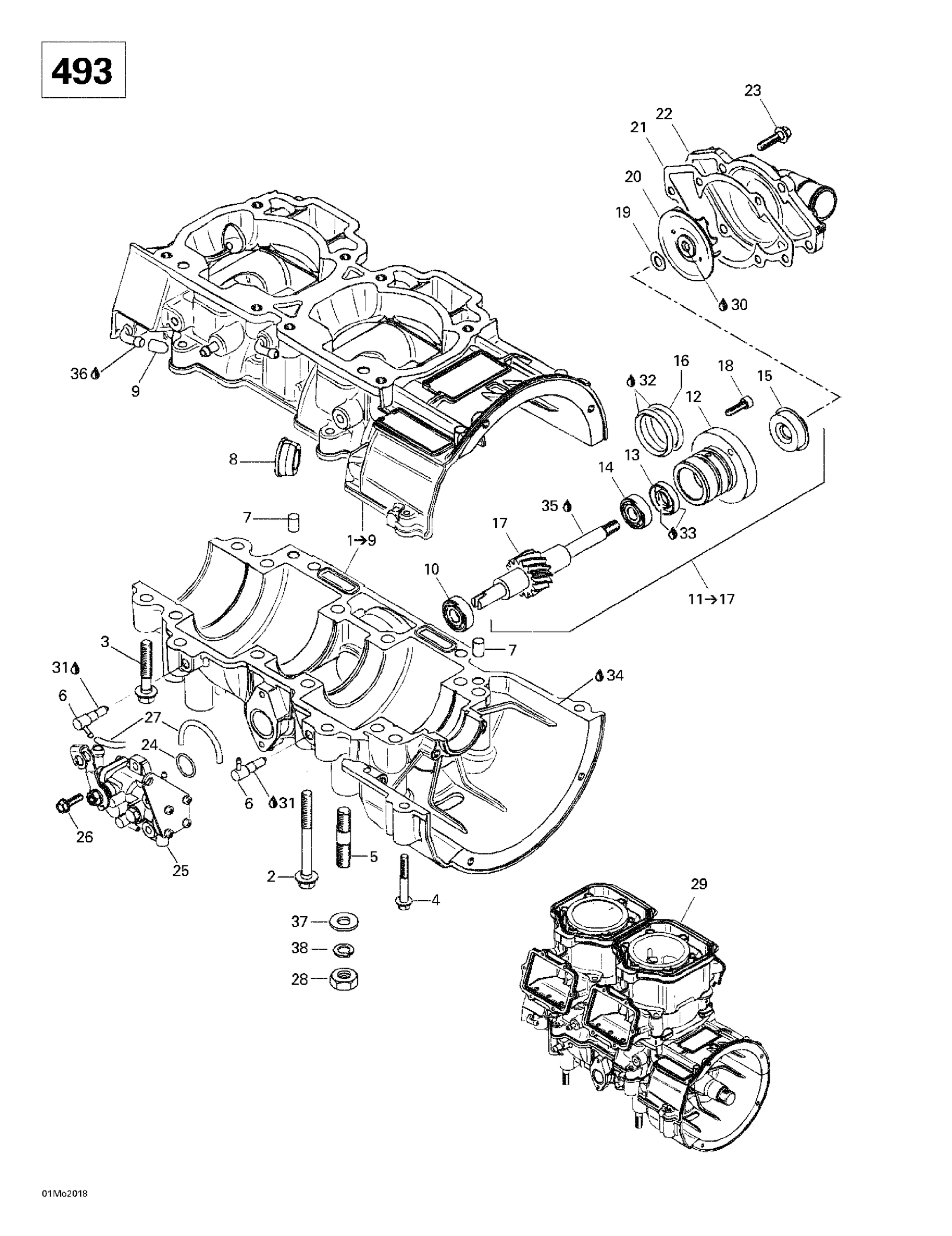 Crankcase, Water Pump And Oil Pump