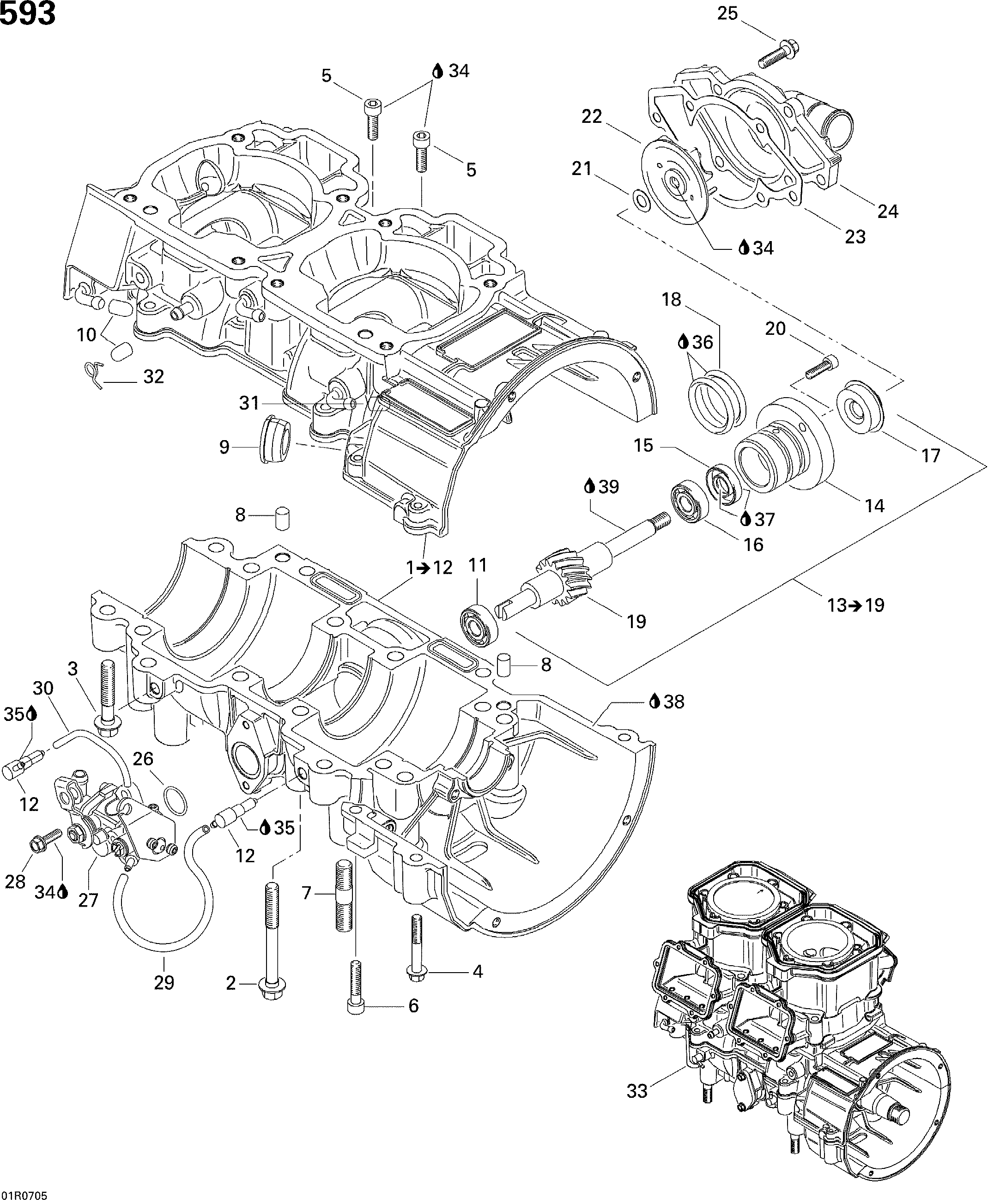 Crankcase, Water Pump And Oil Pump