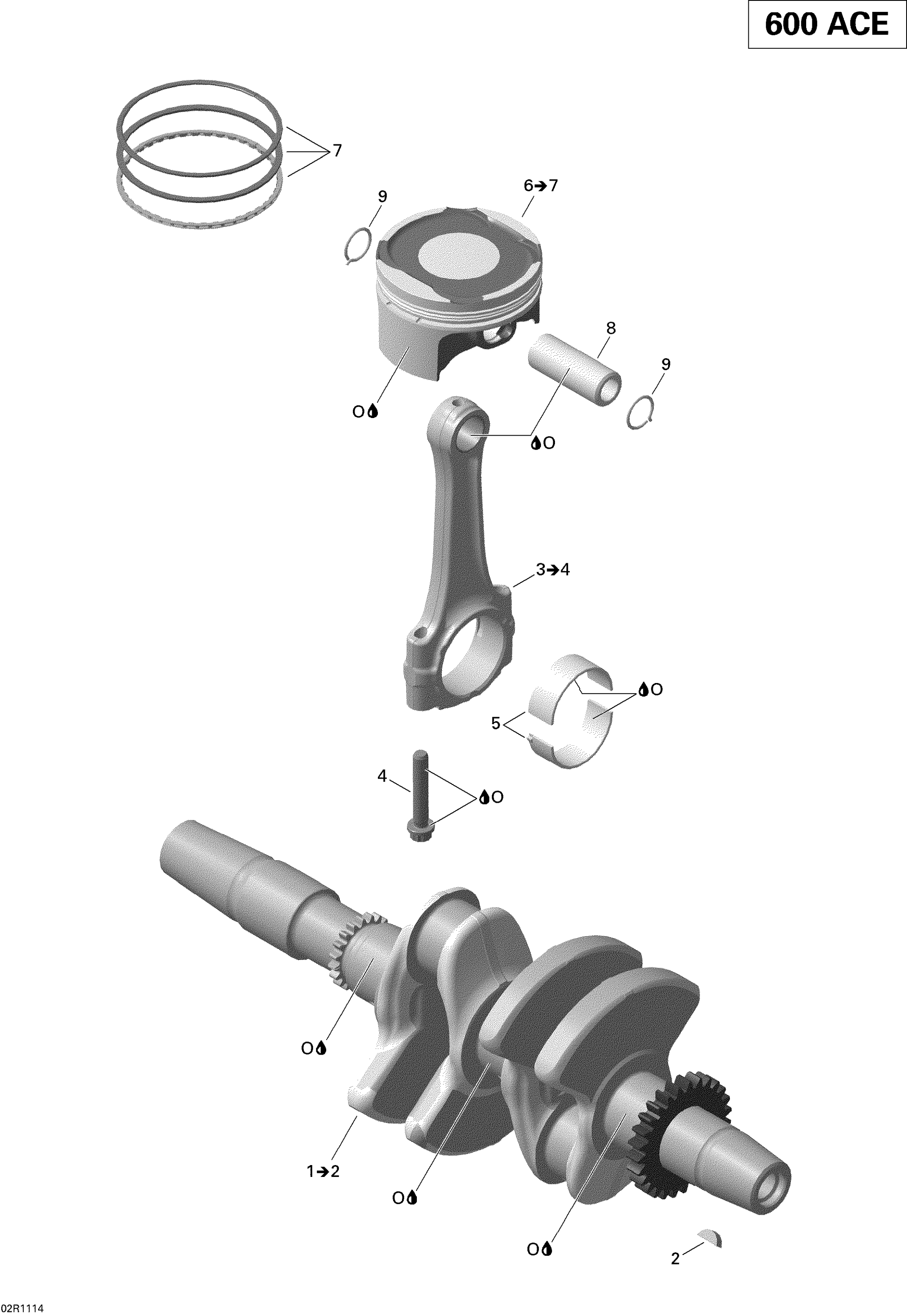 Crankshaft and Pistons - 600 ACE