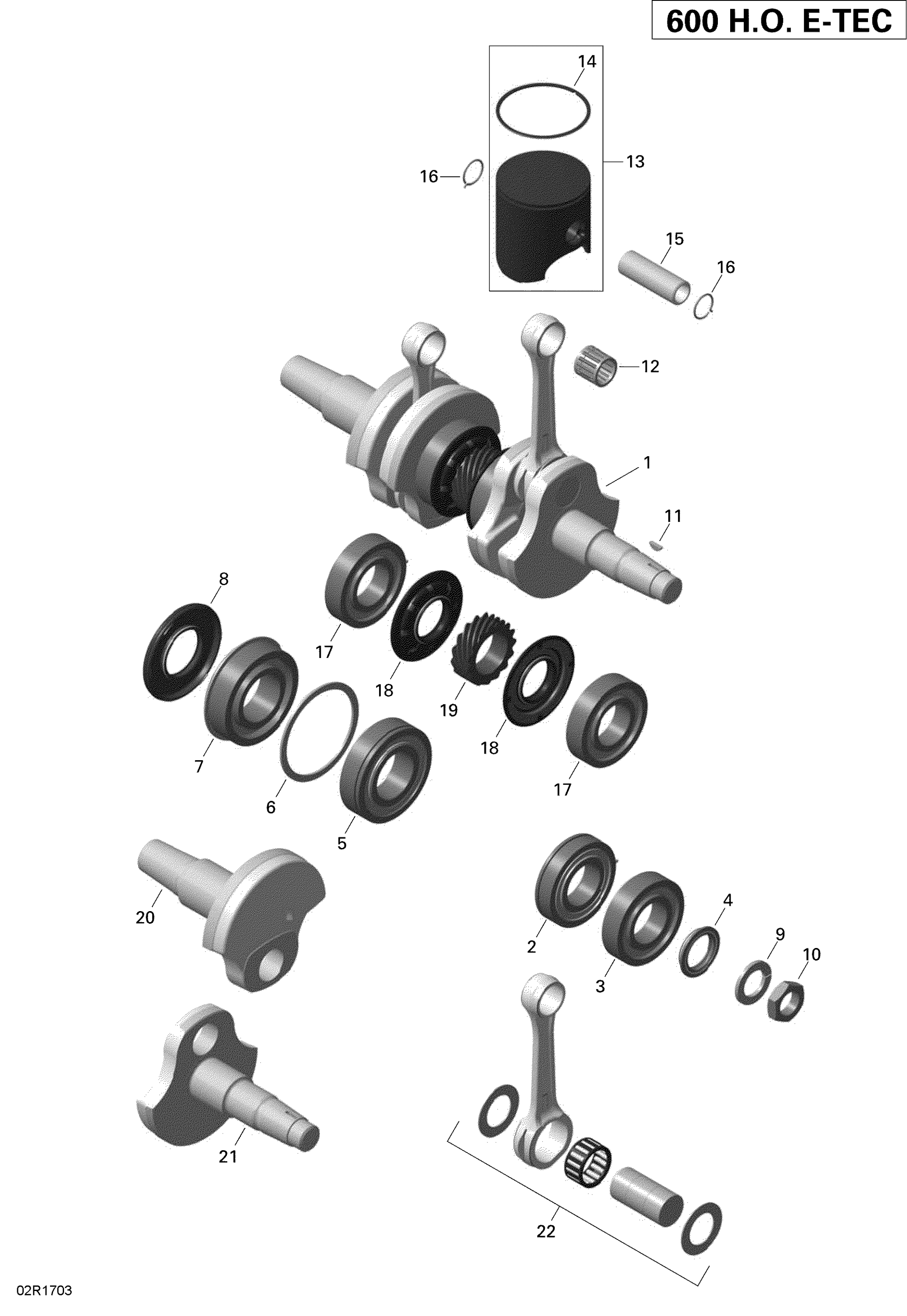 Схема узла: Crankshaft and Pistons - 600HO E-TEC