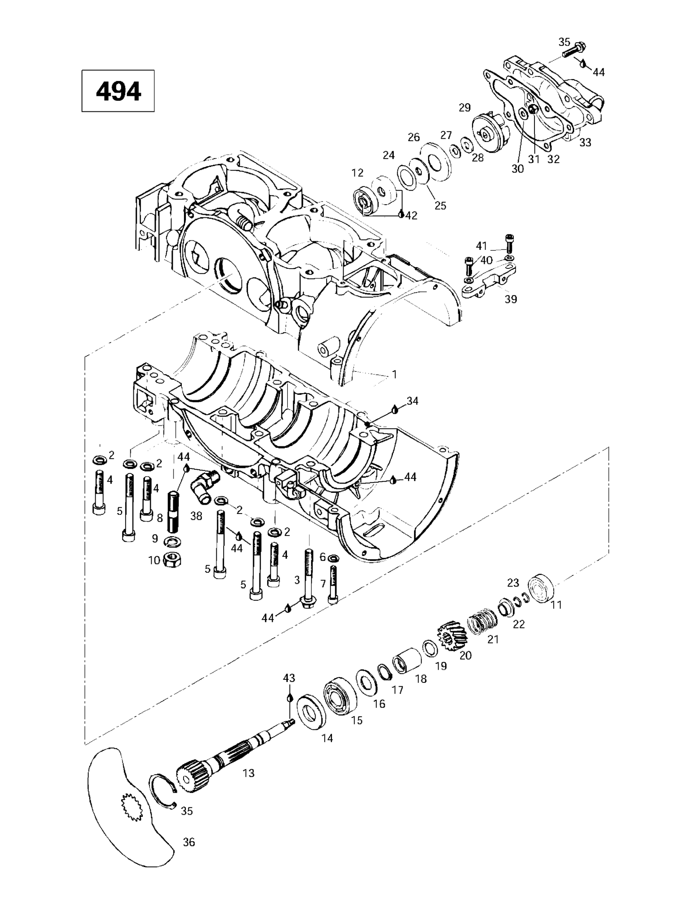 Crankcase, Rotary Valve, Water Pump (494)