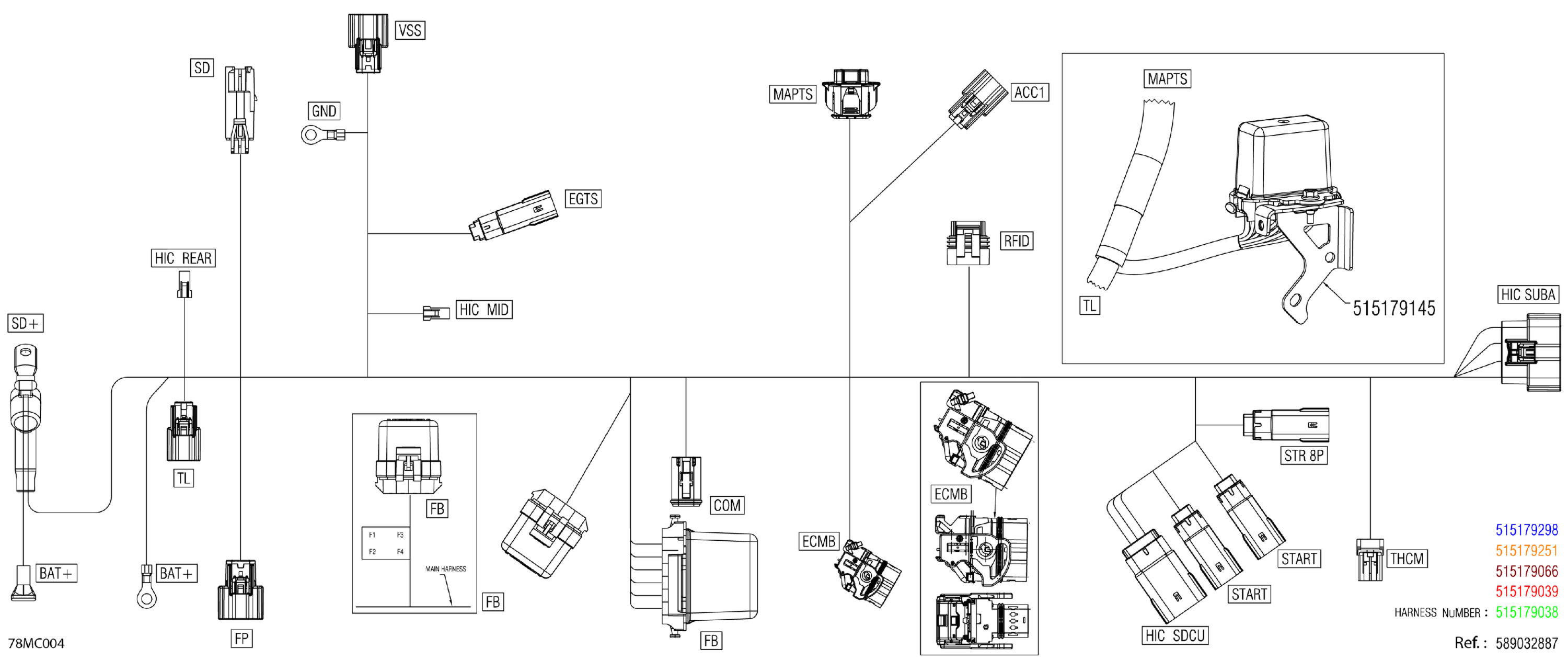 Схема узла: Electric - Main Harness - 515179251 - Model With Electric Start