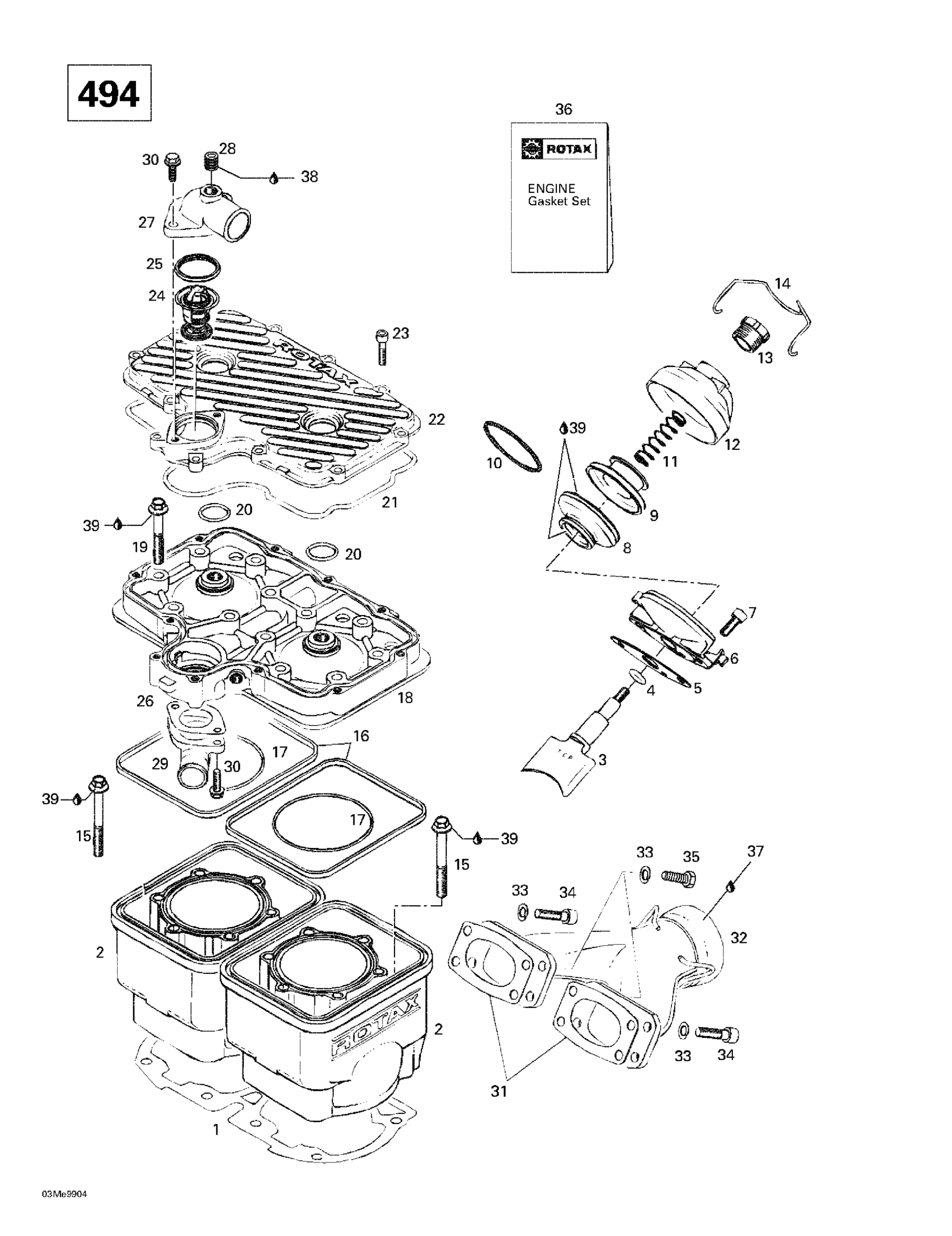 Cylinder, Exhaust Manifold (494)