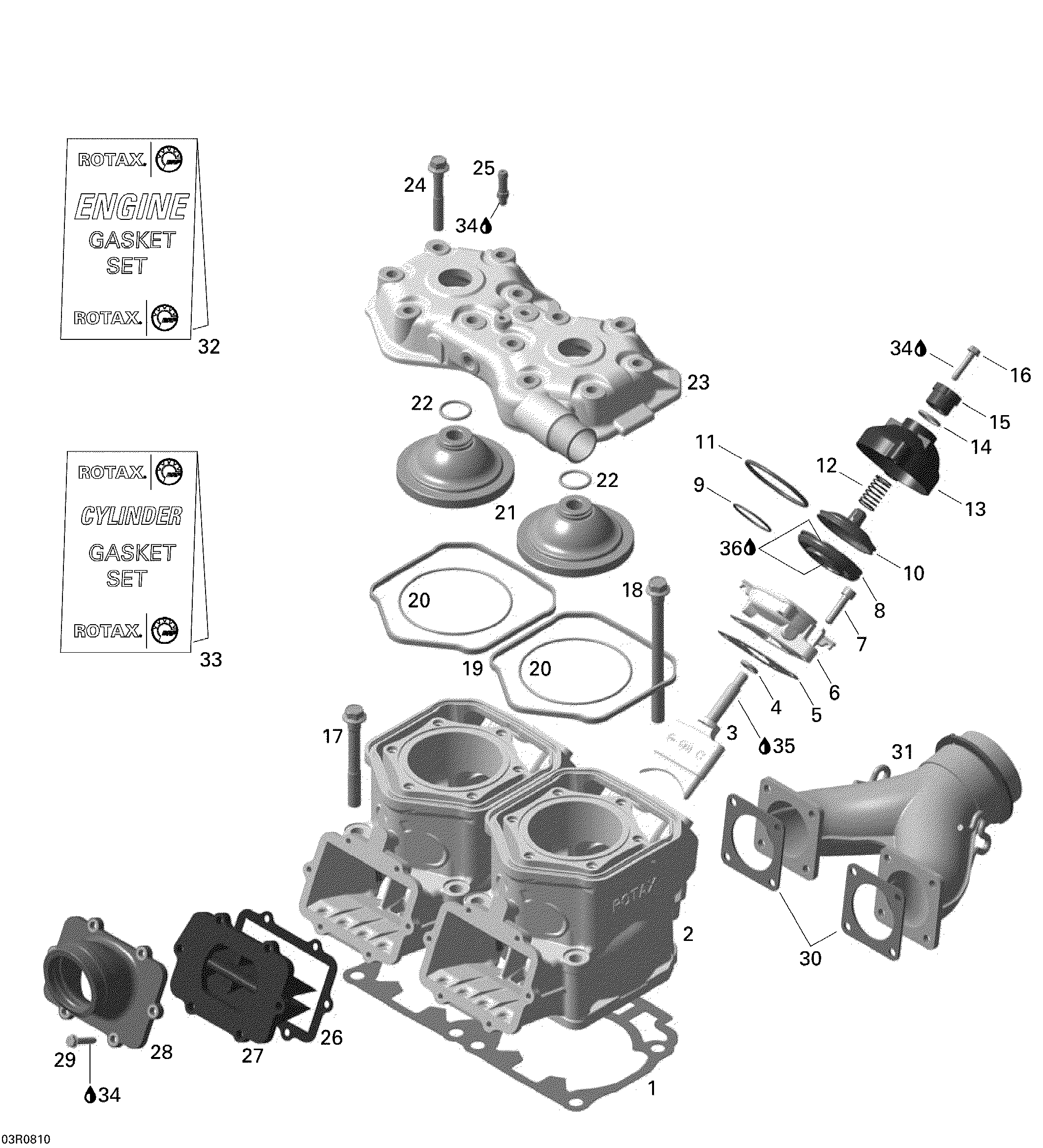 Схема узла: Cylinder, Exhaust Manifold And Reed Valve