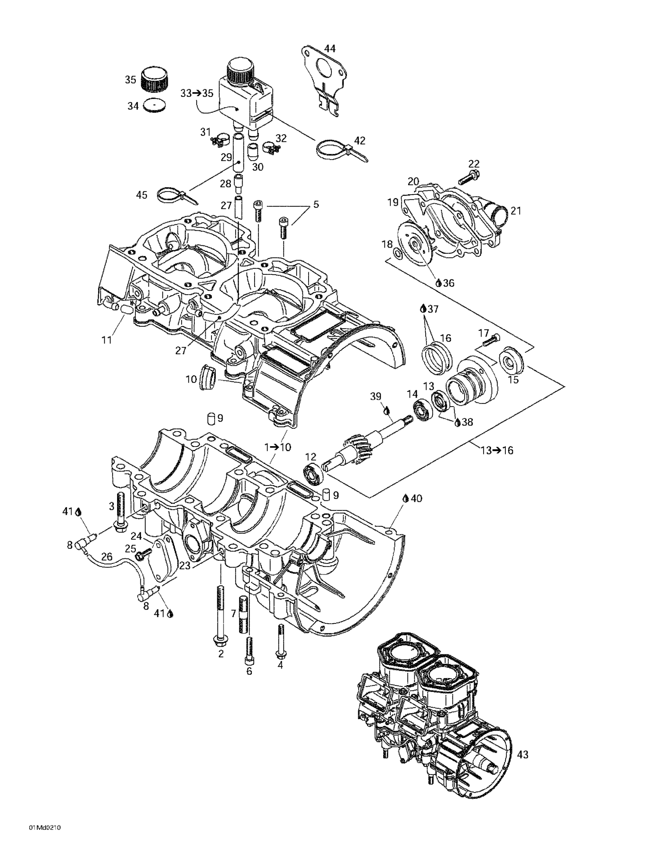 Схема узла: Crankcase, Water Pump