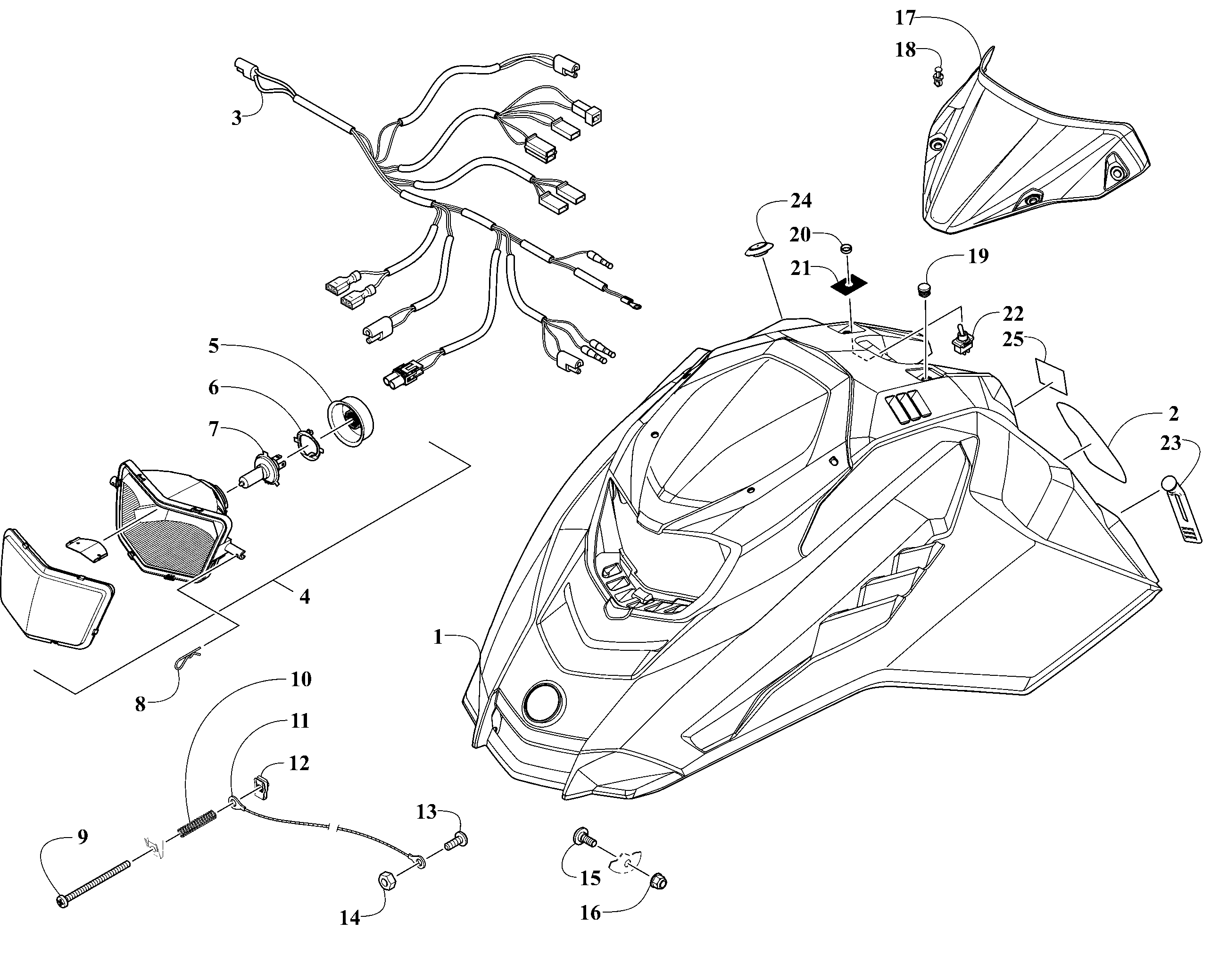 Hood, Headlight and Windshield