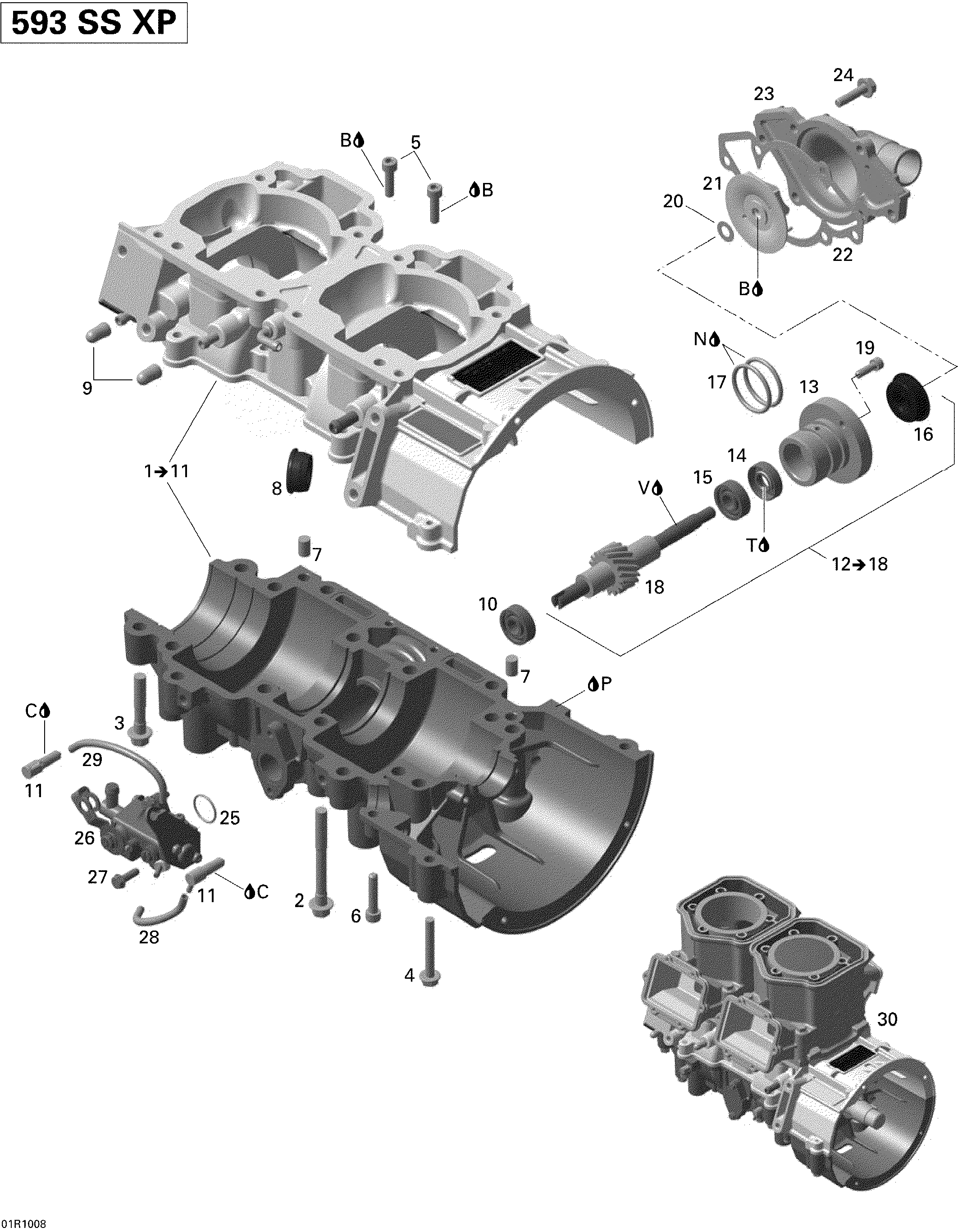 Crankcase, Water Pump And Oil Pump