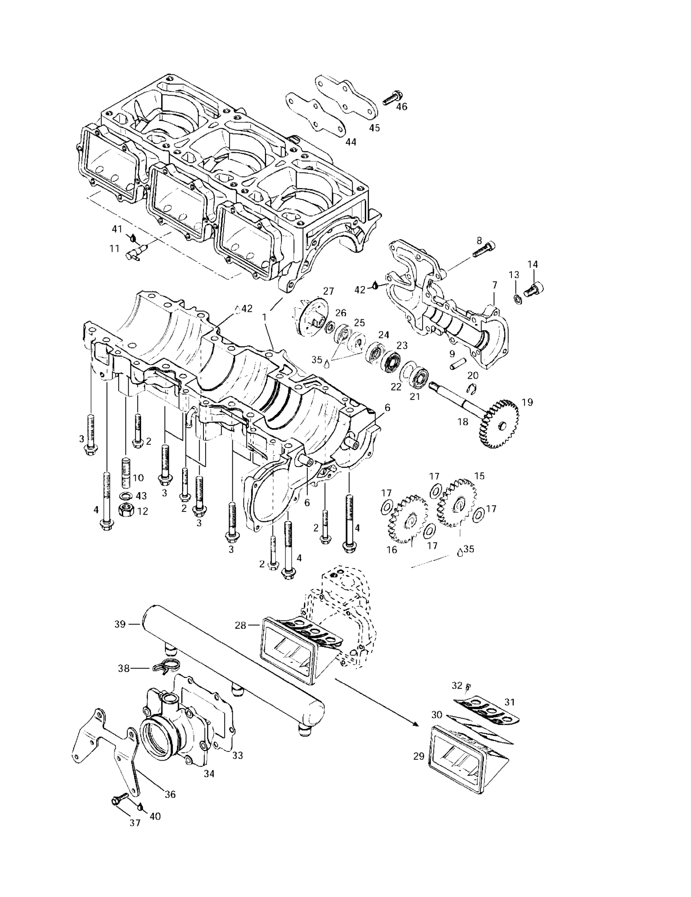 Схема узла: Crankcase, Reed Valve, Water Pump