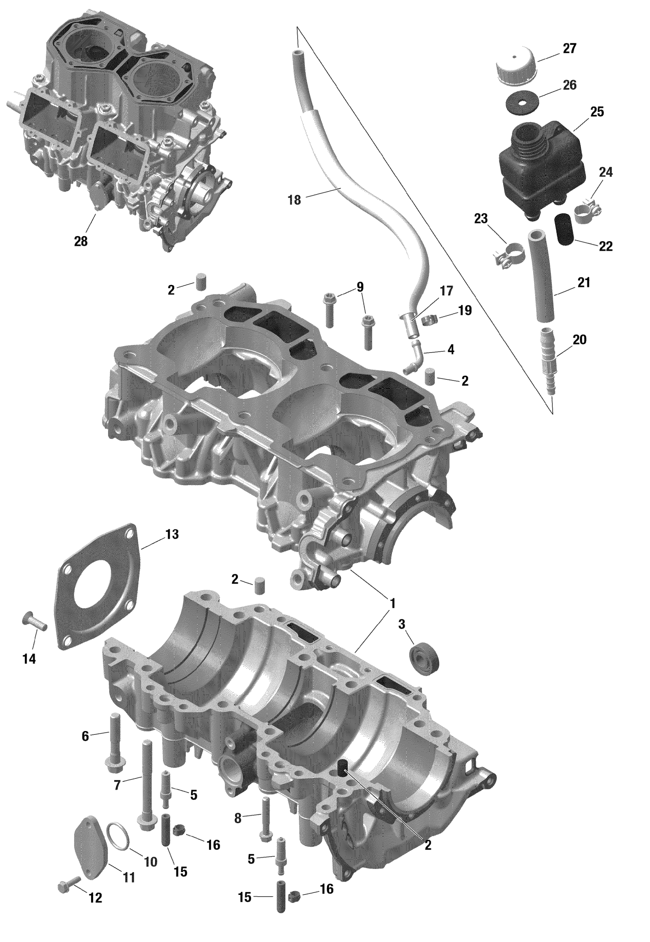 Схема узла: Engine - Crankcase -  598 RS