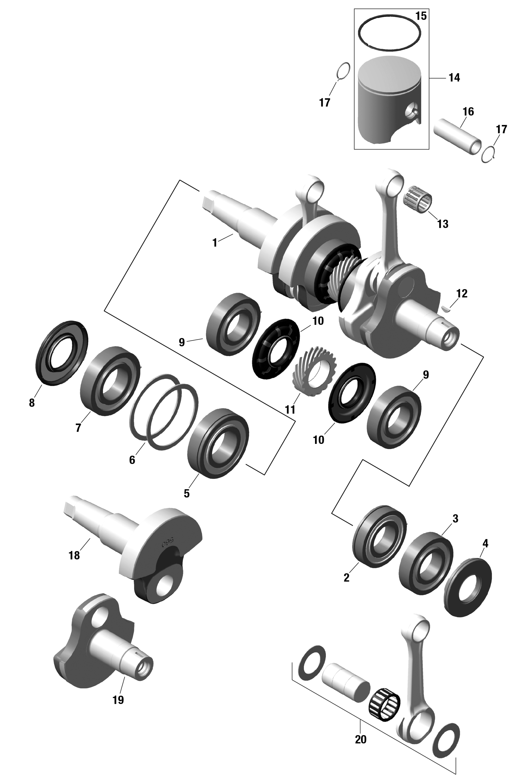 Схема узла: ROTAX - Crankshaft and Pistons