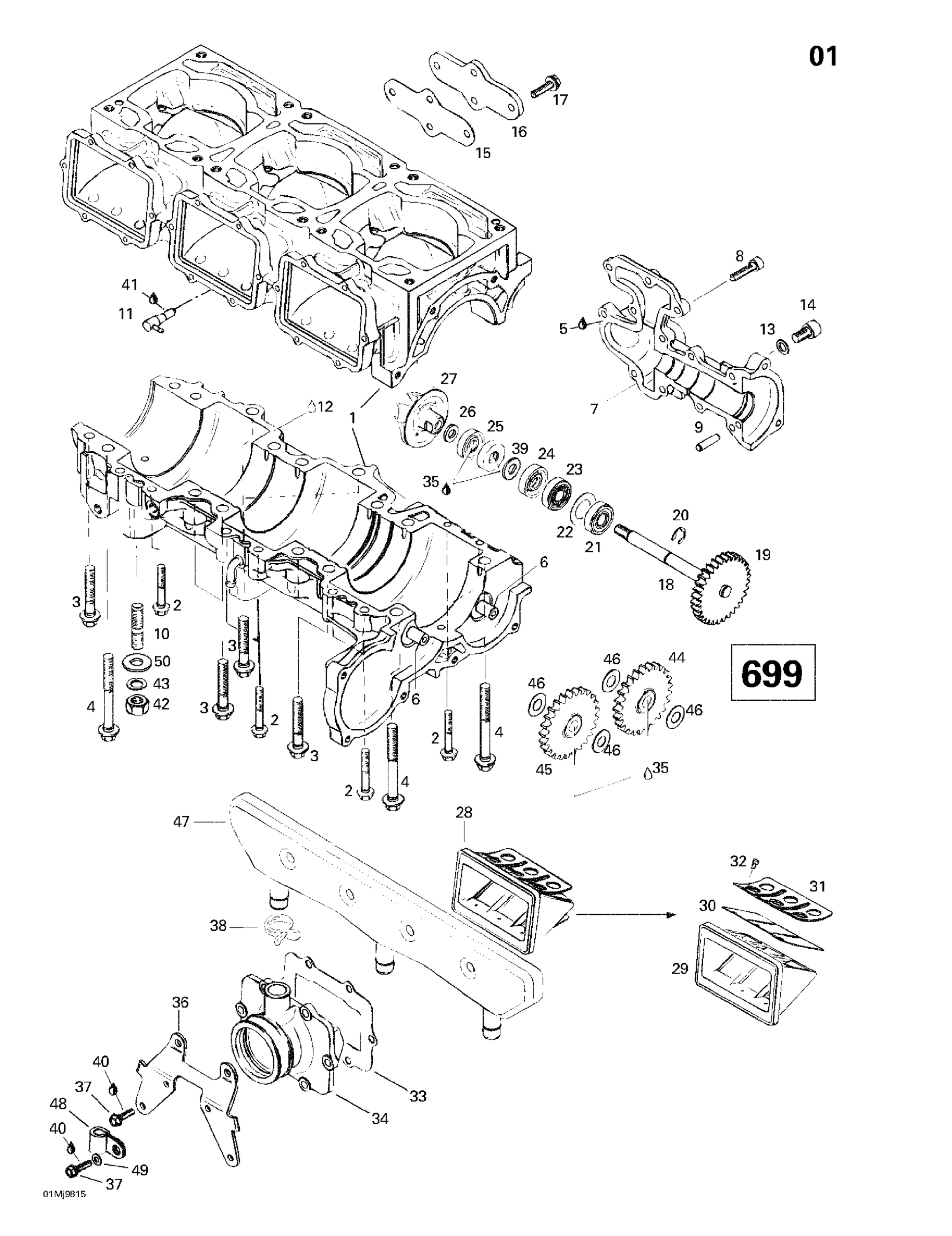 Схема узла: Crankcase, Reed Valve, Water Pump (699)