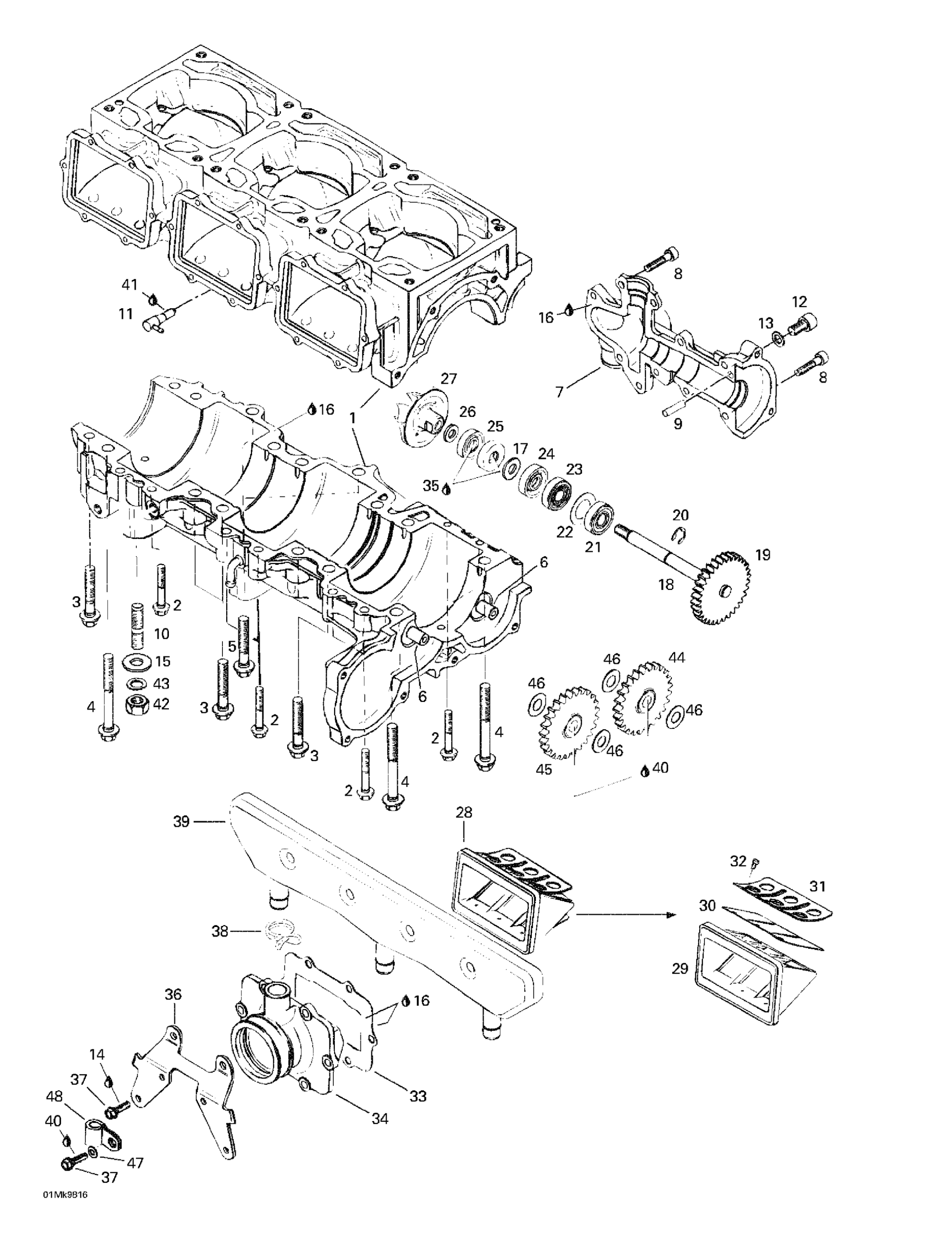 Схема узла: Crankcase, Reed Valve, Water Pump