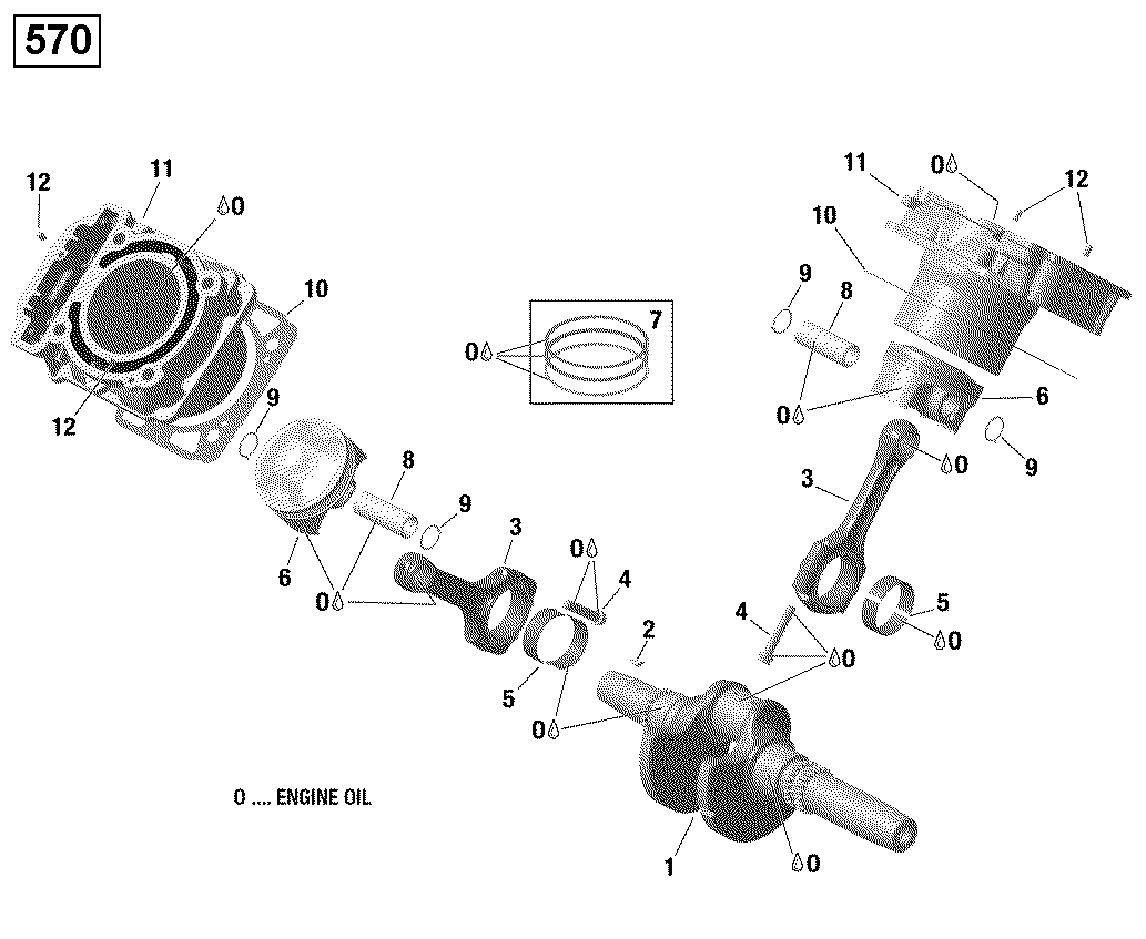 Crankshaft and Pistons - 570 EFI