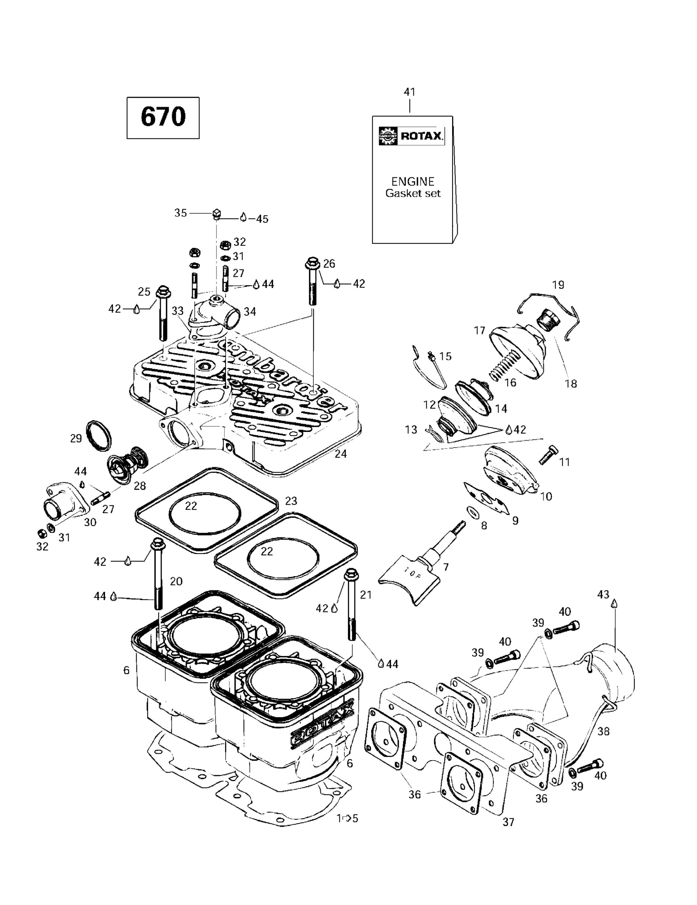 Схема узла: Cylinder, Exhaust Manifold (670)