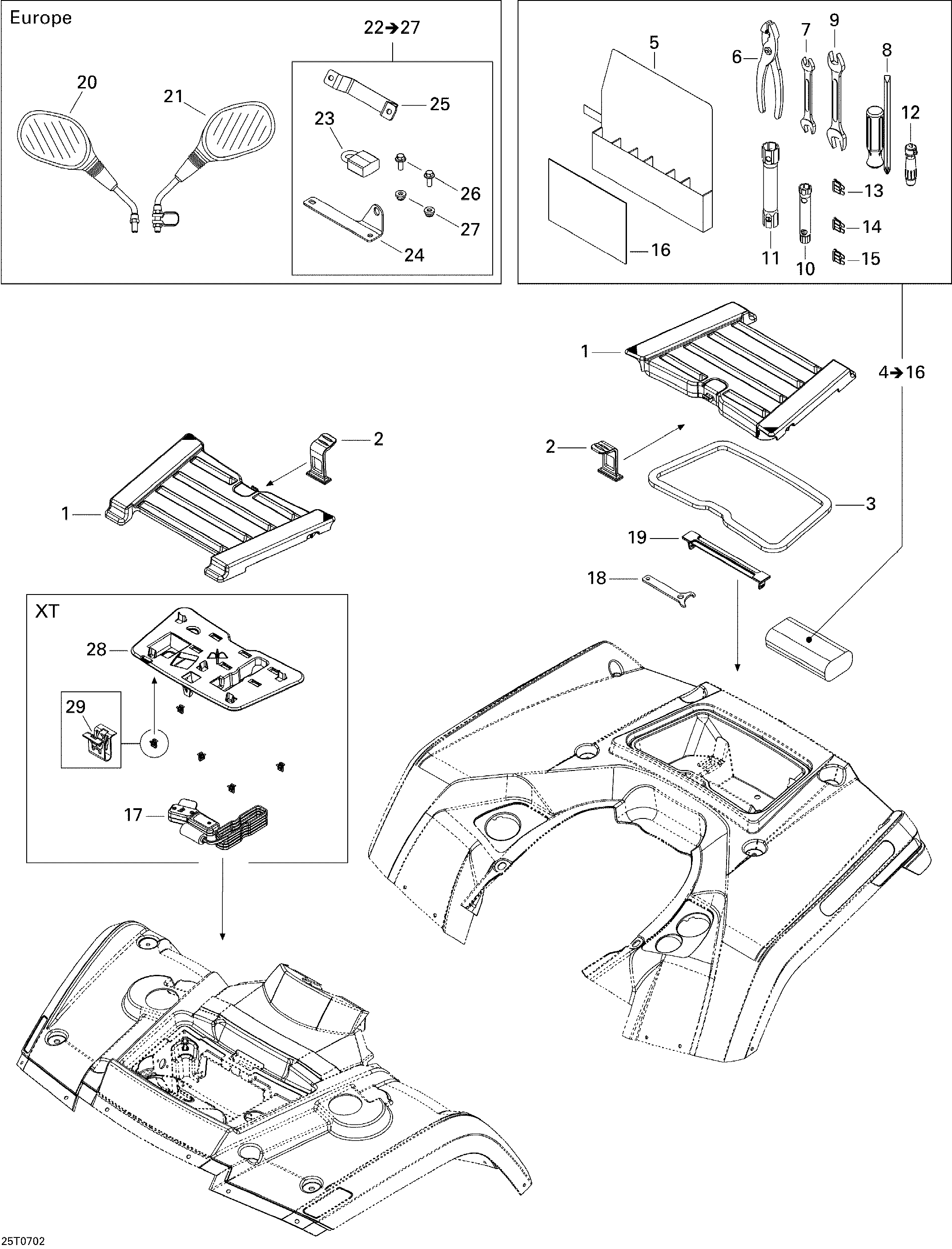 Схема узла: Front and Rear Trays XT