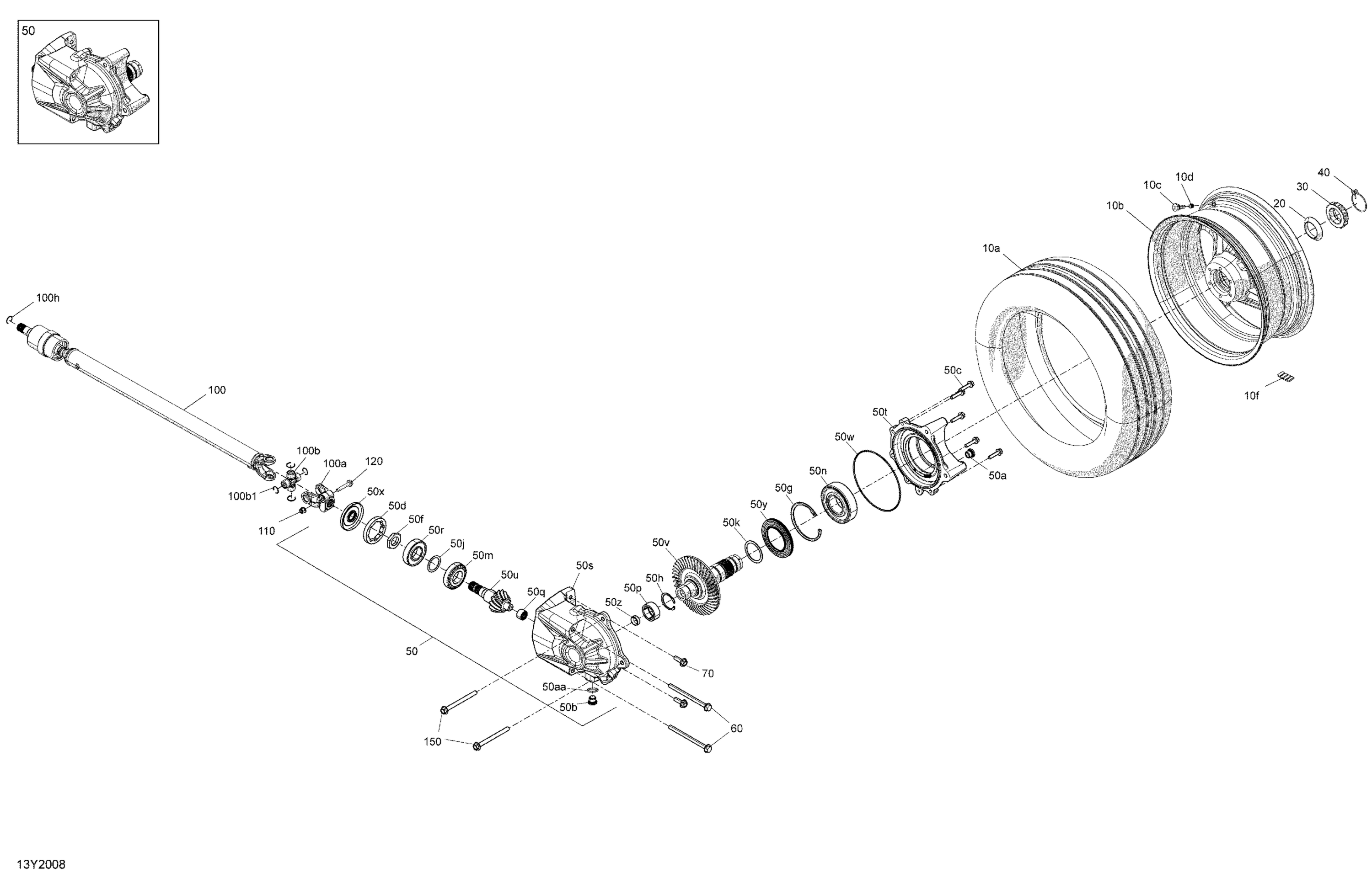 Схема узла: Drive System, Rear Drive Shaft & Final Drive + Wheel + Tire