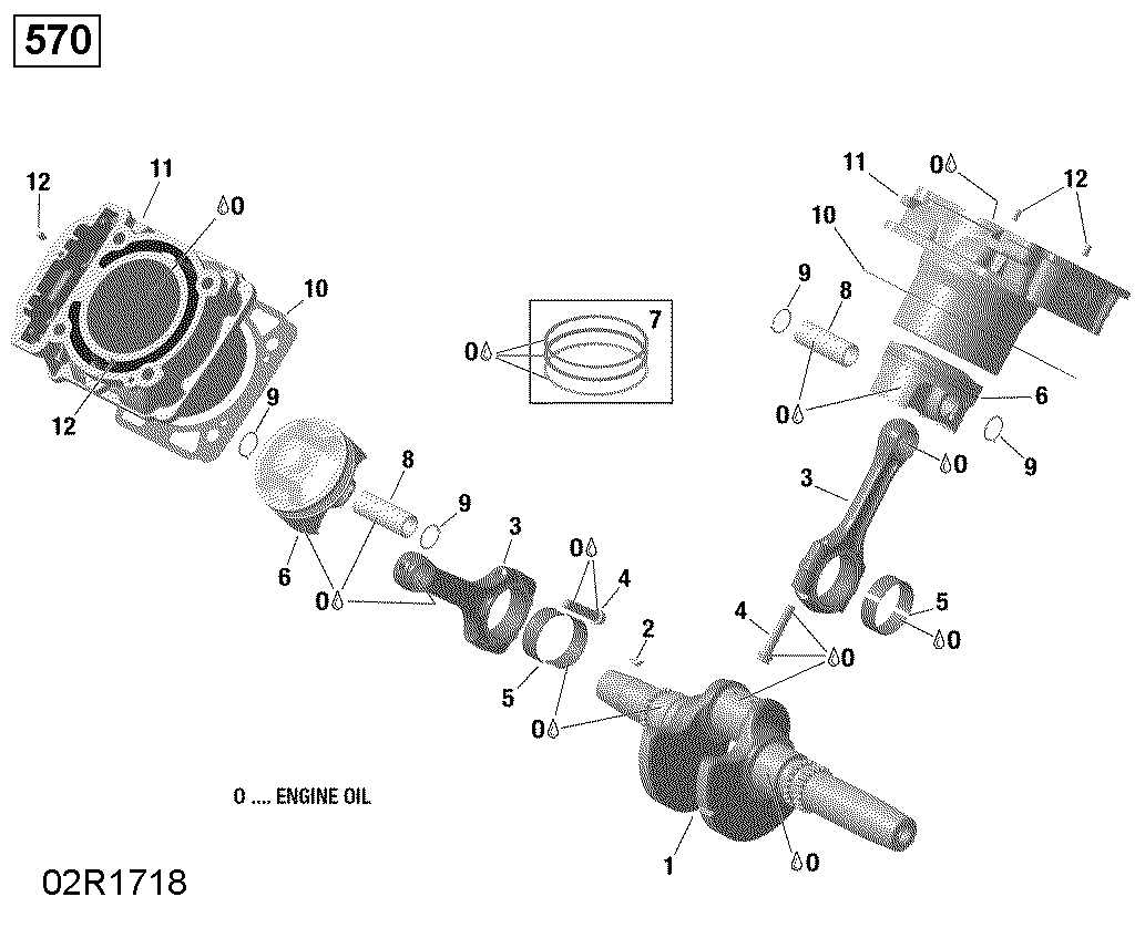 Crankshaft and Pistons - 570 EFI