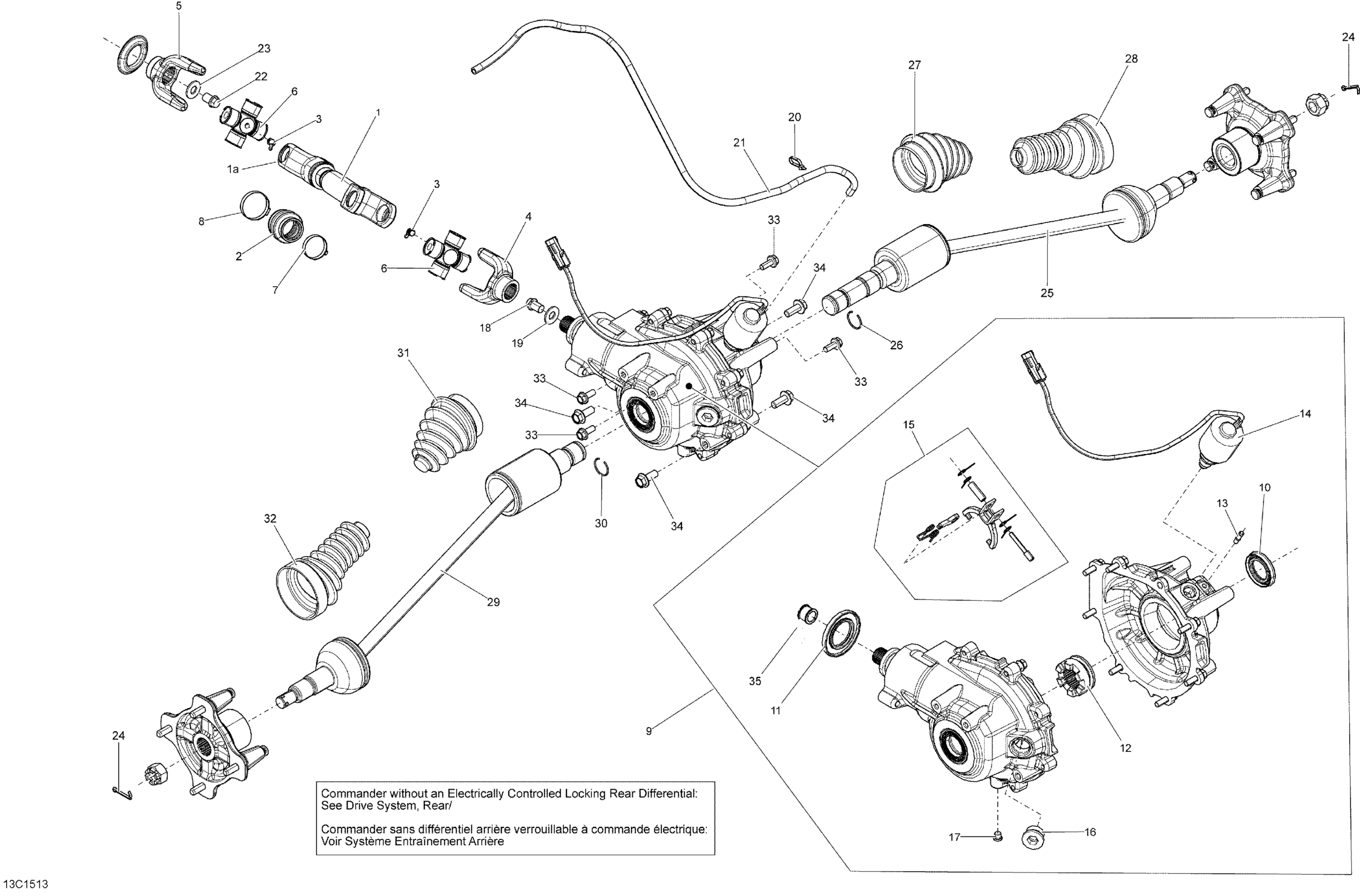 Схема узла: Drive System, Rear - With Locking Rear Differential_13C1513a