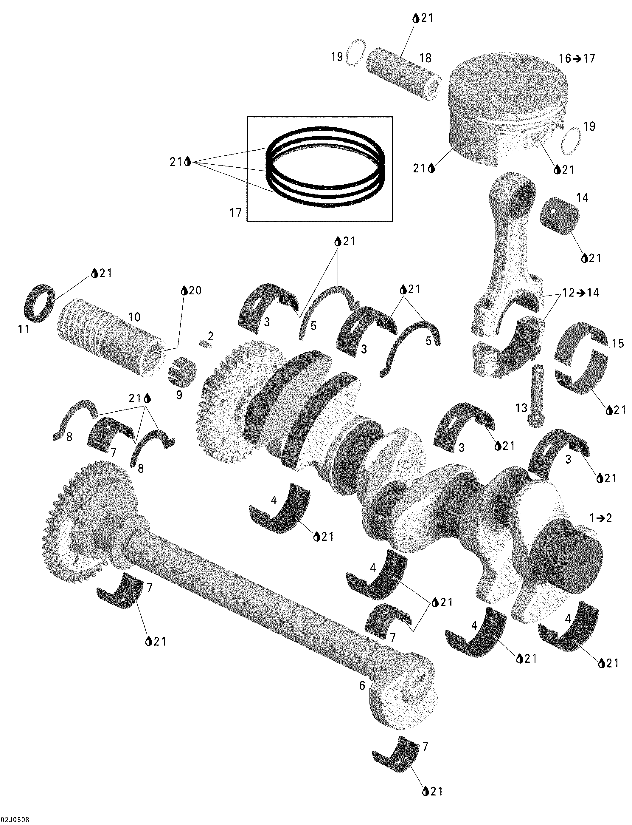 Схема узла: Crankshaft, Pistons And Balance Shaft 1