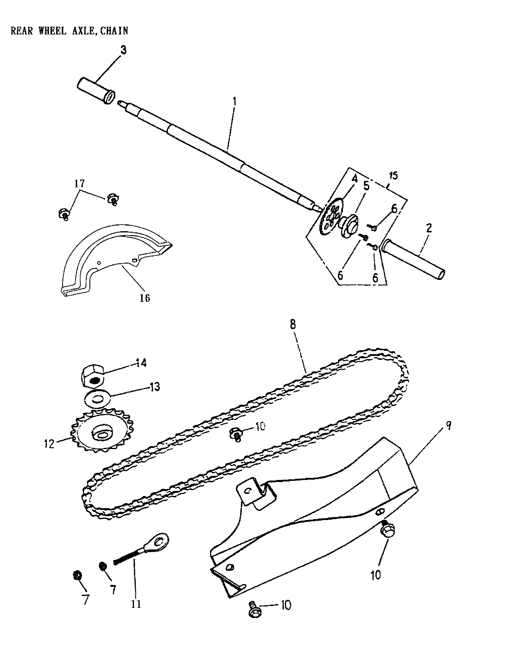 Rear Wheel Axle, Chain 170-22