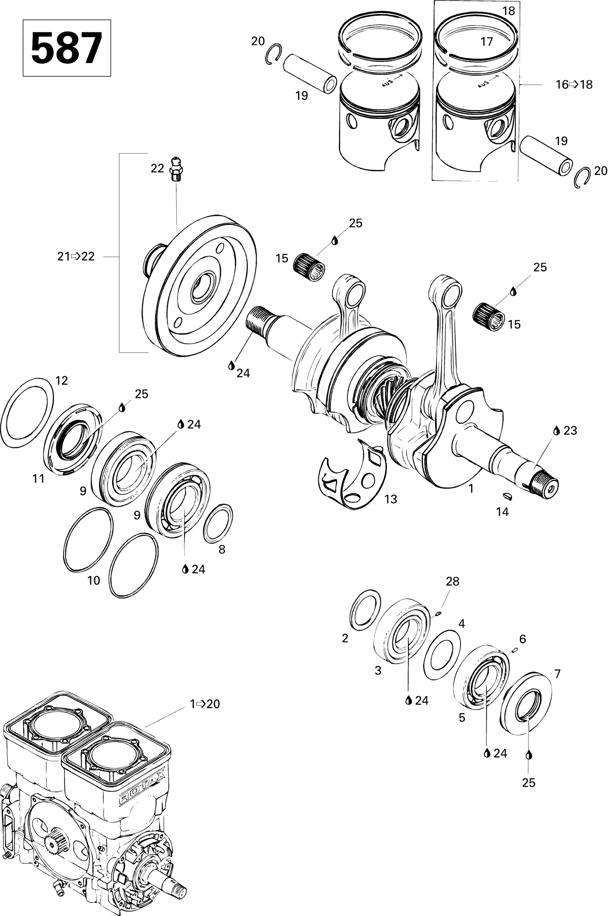 Схема узла: Crankshaft And Pistons 587