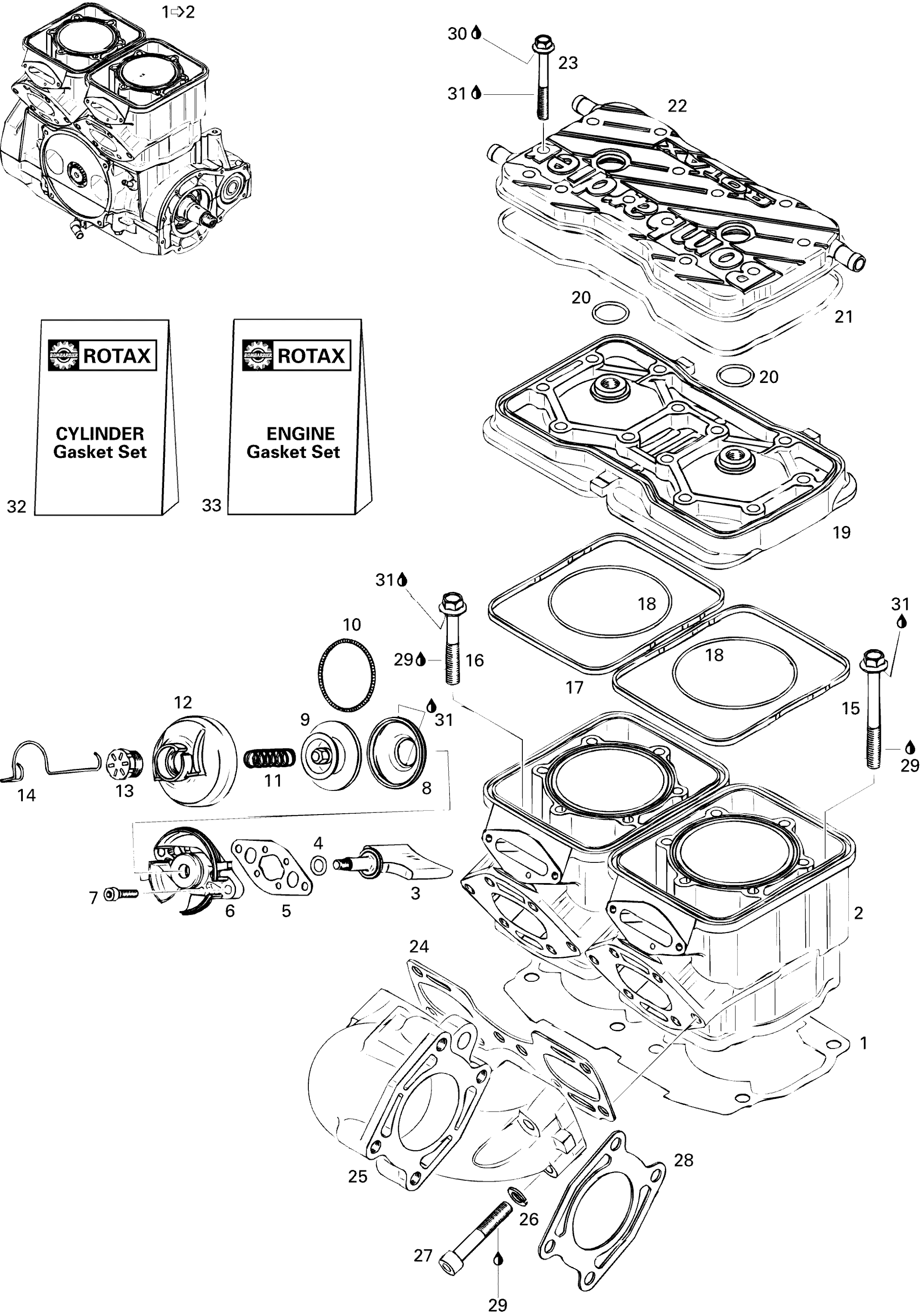 Схема узла: Cylinder And Exhaust Manifold