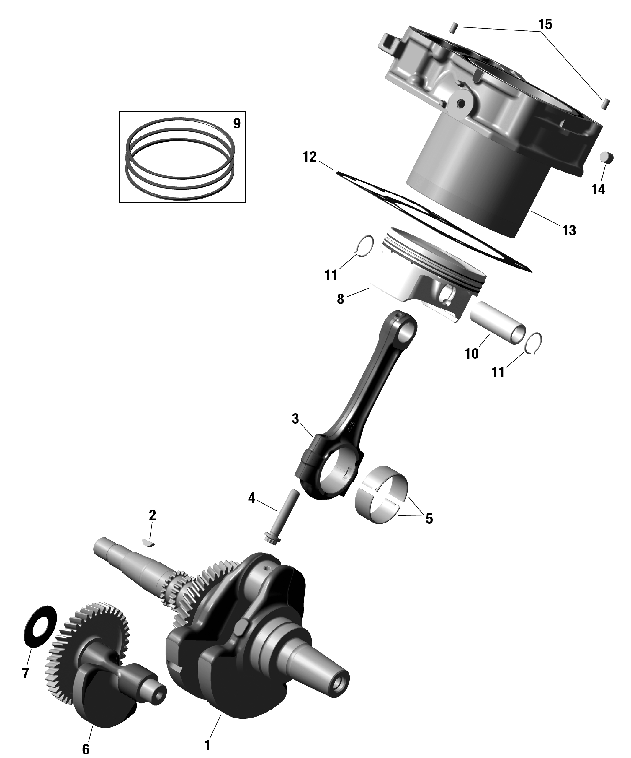 Схема узла: ROTAX - Crankshaft, Pistons and Cylinder