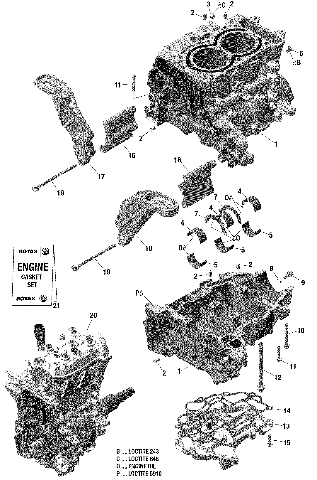 Схема узла: 01 ROTAX - Engine - Crankcase - 600 ACE