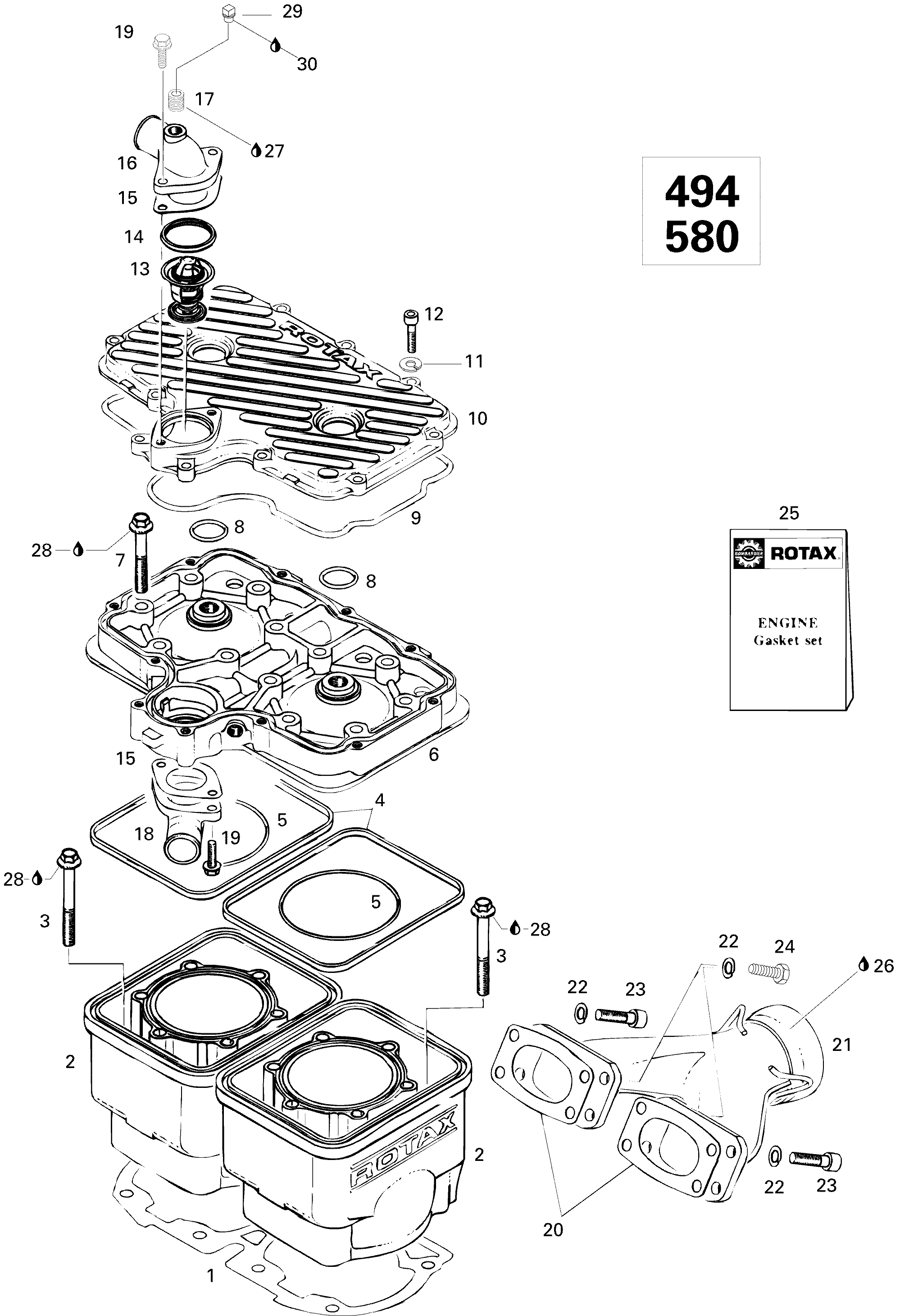 Схема узла: Cylinder And Exhaust Manifold 500