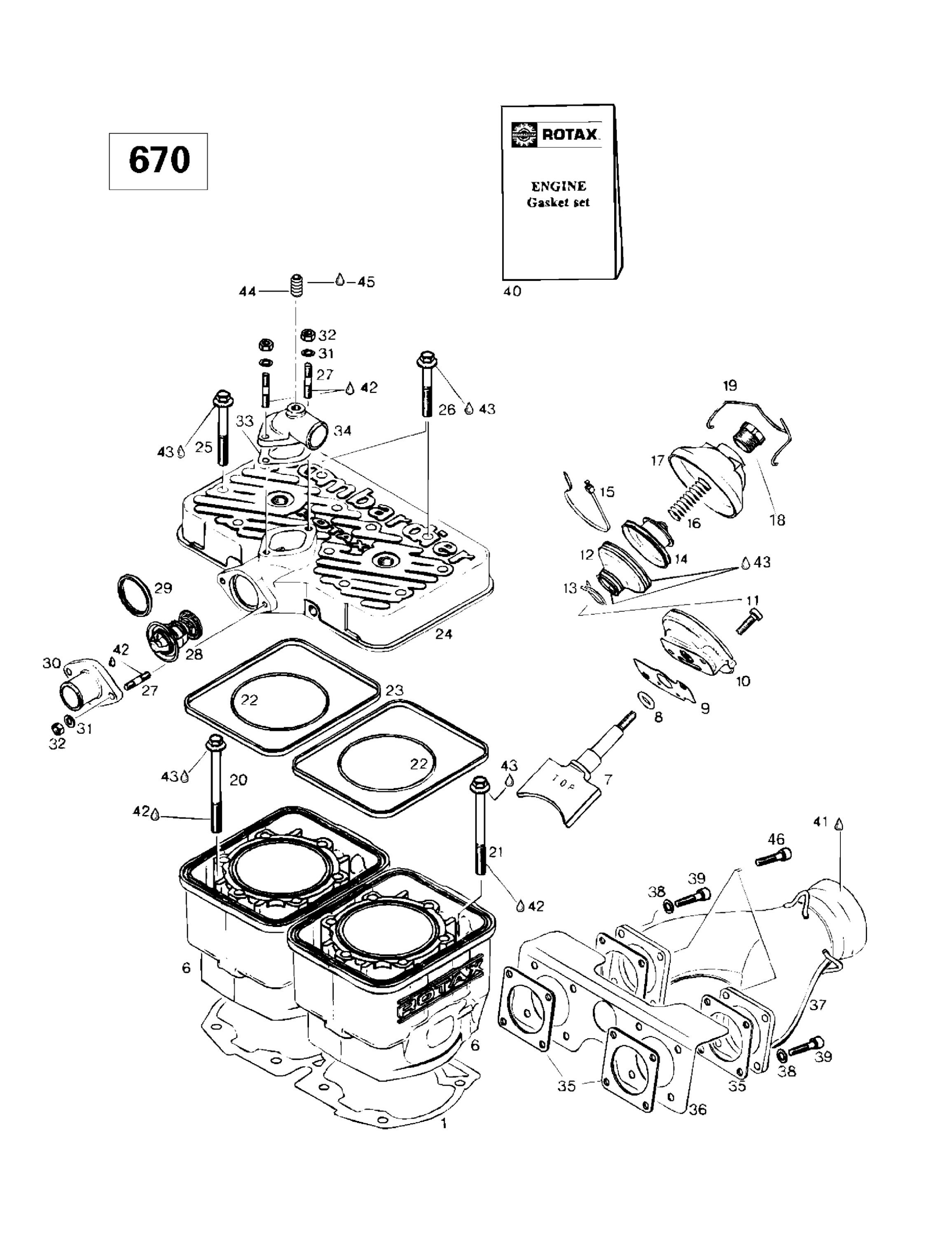 Схема узла: Cylinder, Exhaust Manifold (670)