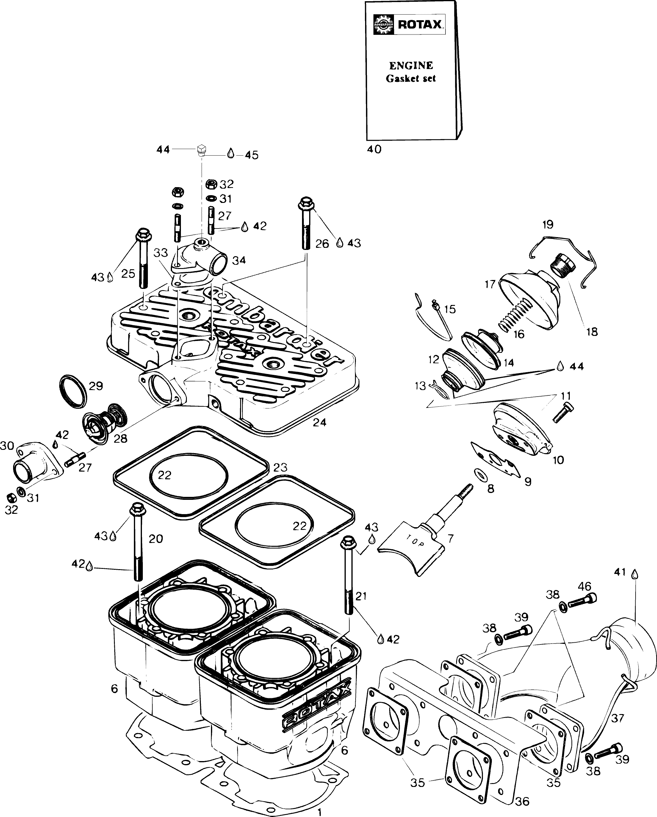 Схема узла: Cylinder And Exhaust Manifold